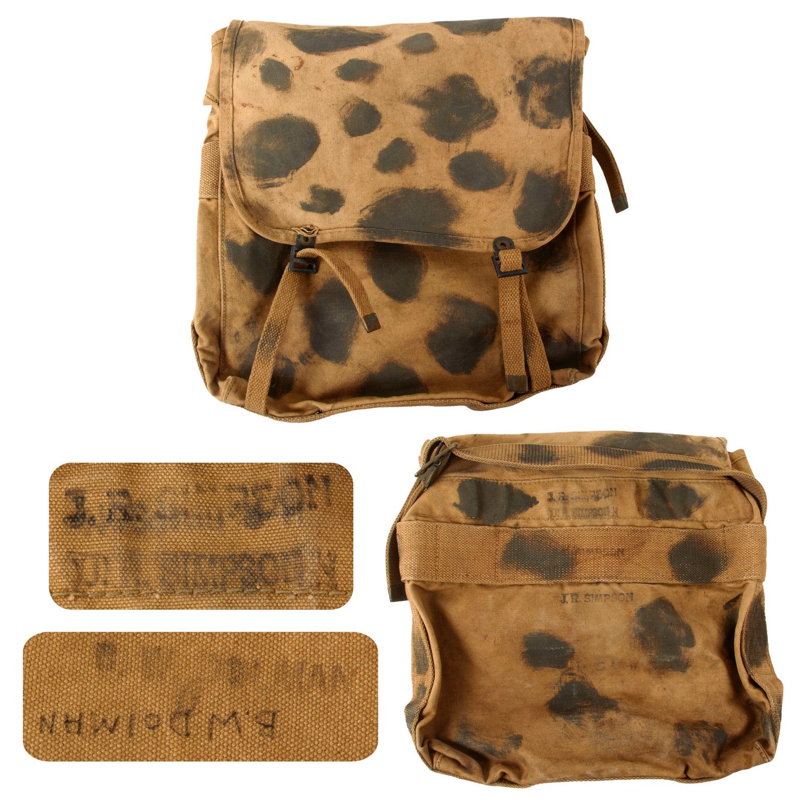 Original U.S. WWII USMC Twice Named Camouflage-Painted P41 Lower Pack - Jesse R. Simpson & Brynley W. Dolman
