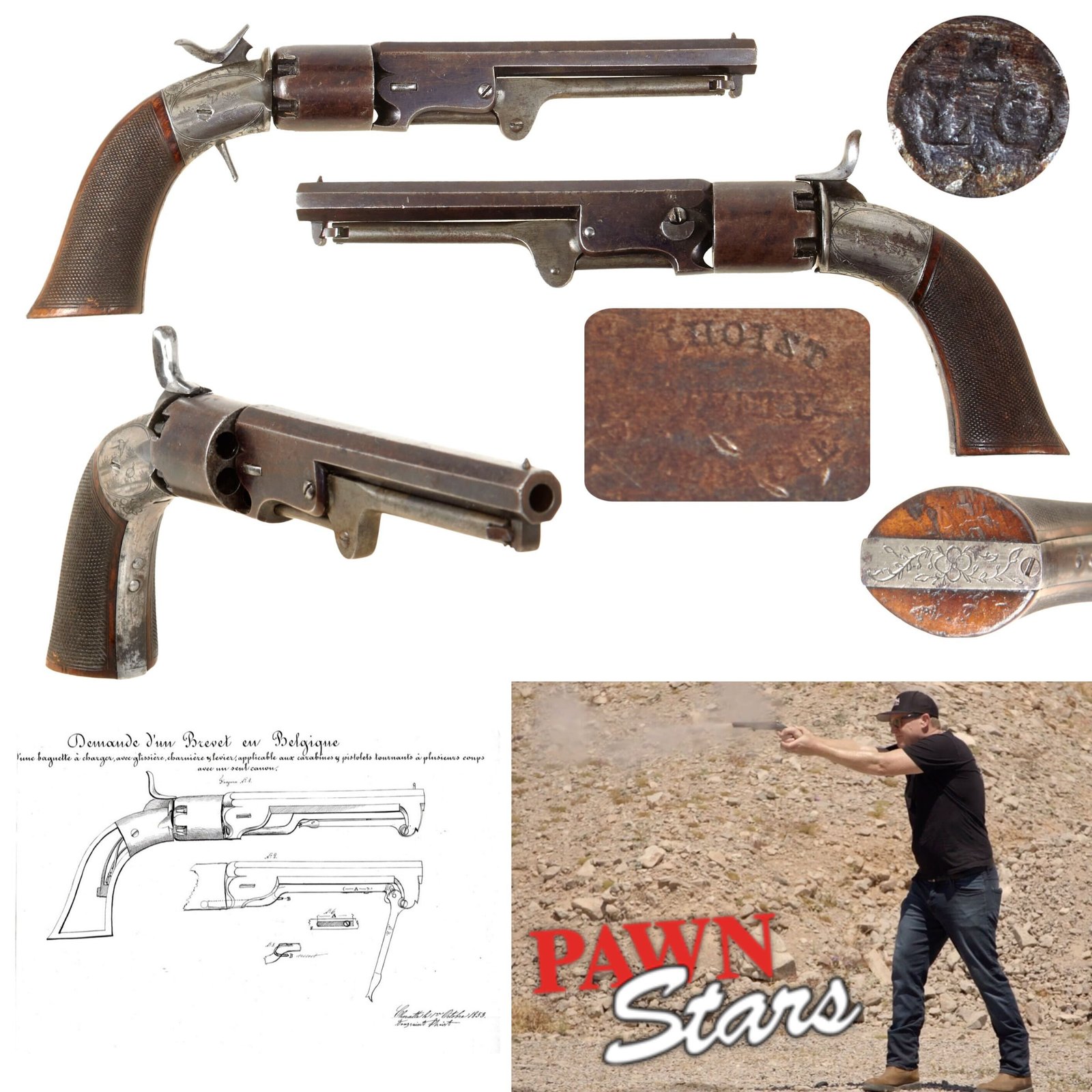Original Belgian Colt Breveté 1851 Folding Trigger Transition Model Revolver by Toussaint Joseph Lhoist of Liège - As seen on Pawn Stars