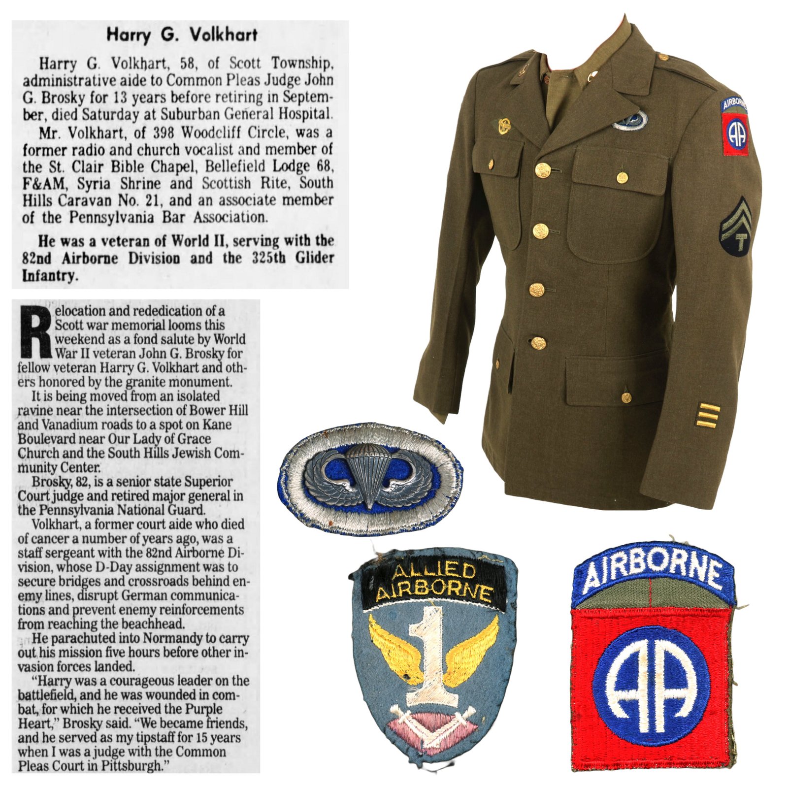 Buy Original U.S. WWII Named 82nd Airborne Division Uniform Jacket, Shirt, & Trousers - Harry G. Volkhart, 325th Glider Infantry Regiment | Original Firearms Antique For Sale