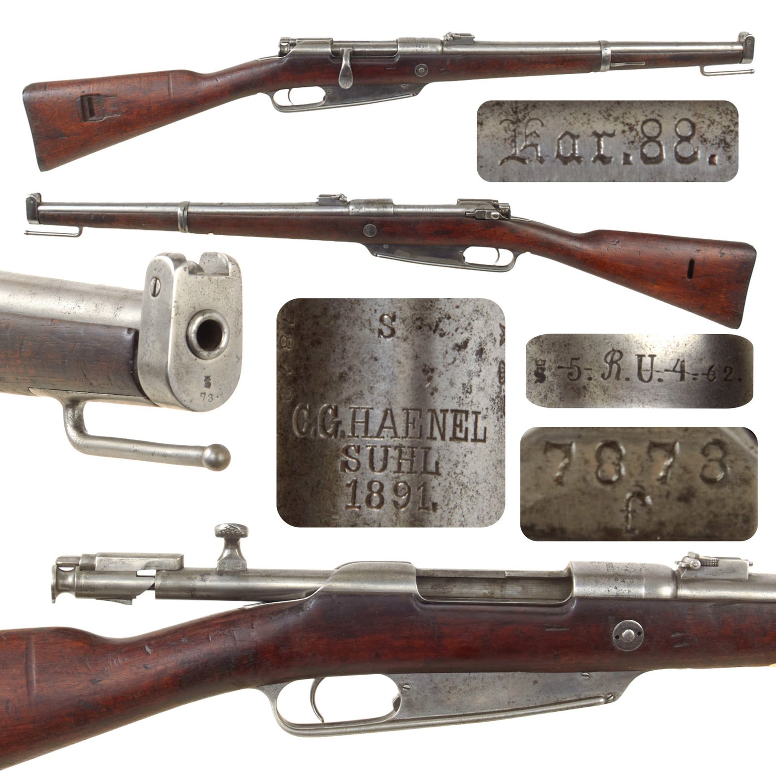 Original German Pre-WWI Regiment Marked Karabiner 88 S Artillery Carbine by C.G. HAENEL Dated 1891 - Matching Serial 7873 f