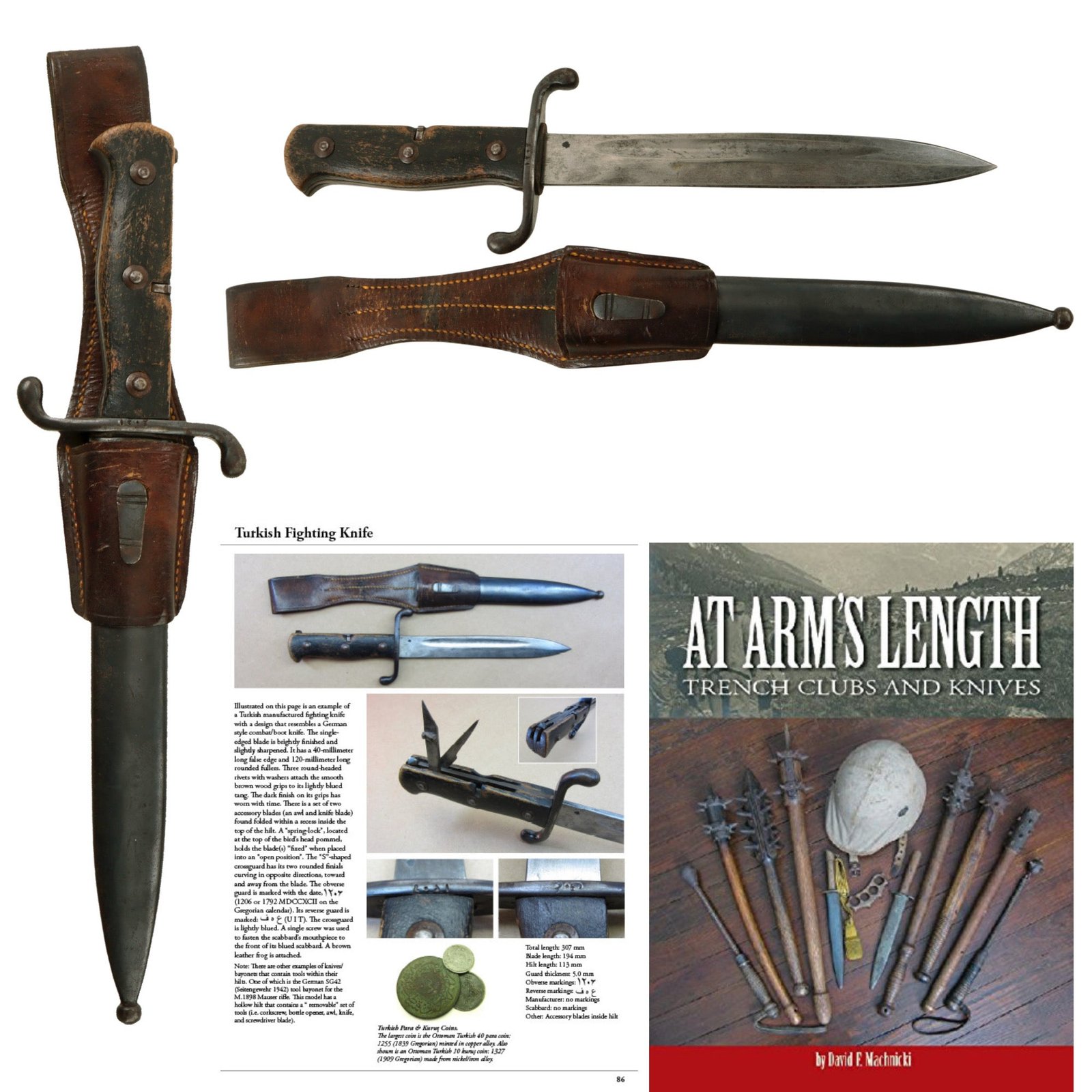 Original Ottoman WWI Scarce Fighting Knife with Scabbard & Frog - Featured in At Arms Length Volume 1 by David F. Machnicki