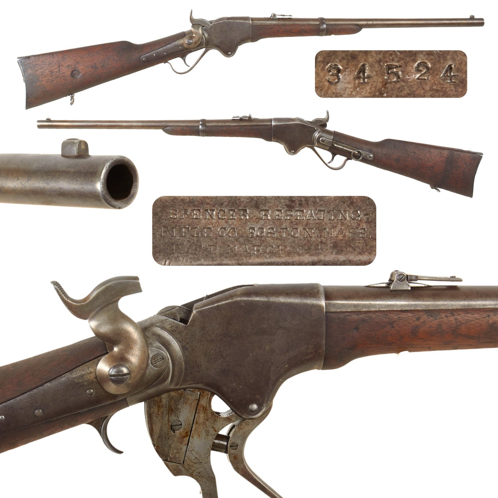 Original U.S. Civil War Model 1860 Spencer Repeating Saddle Ring Carbine Serial Number 34524 - Circa 1864
