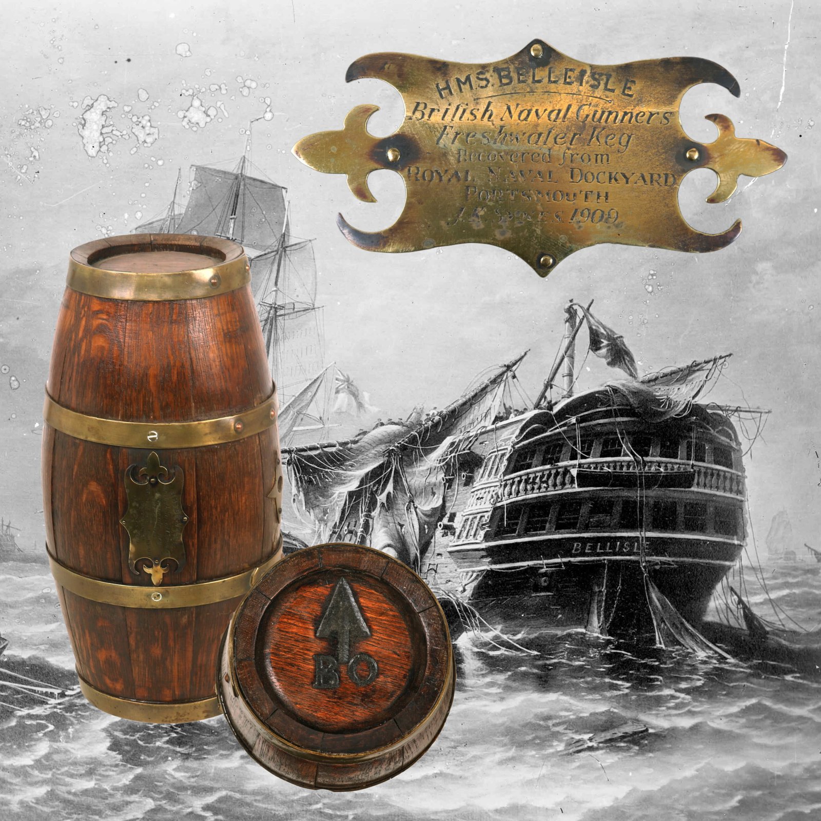 Buy Original British Napoleonic Naval Gunners Freshwater Keg Recovered from HMS Belleisle which Fought at the Battle of Trafalgar (1805) | Original Firearms Antique For Sale
