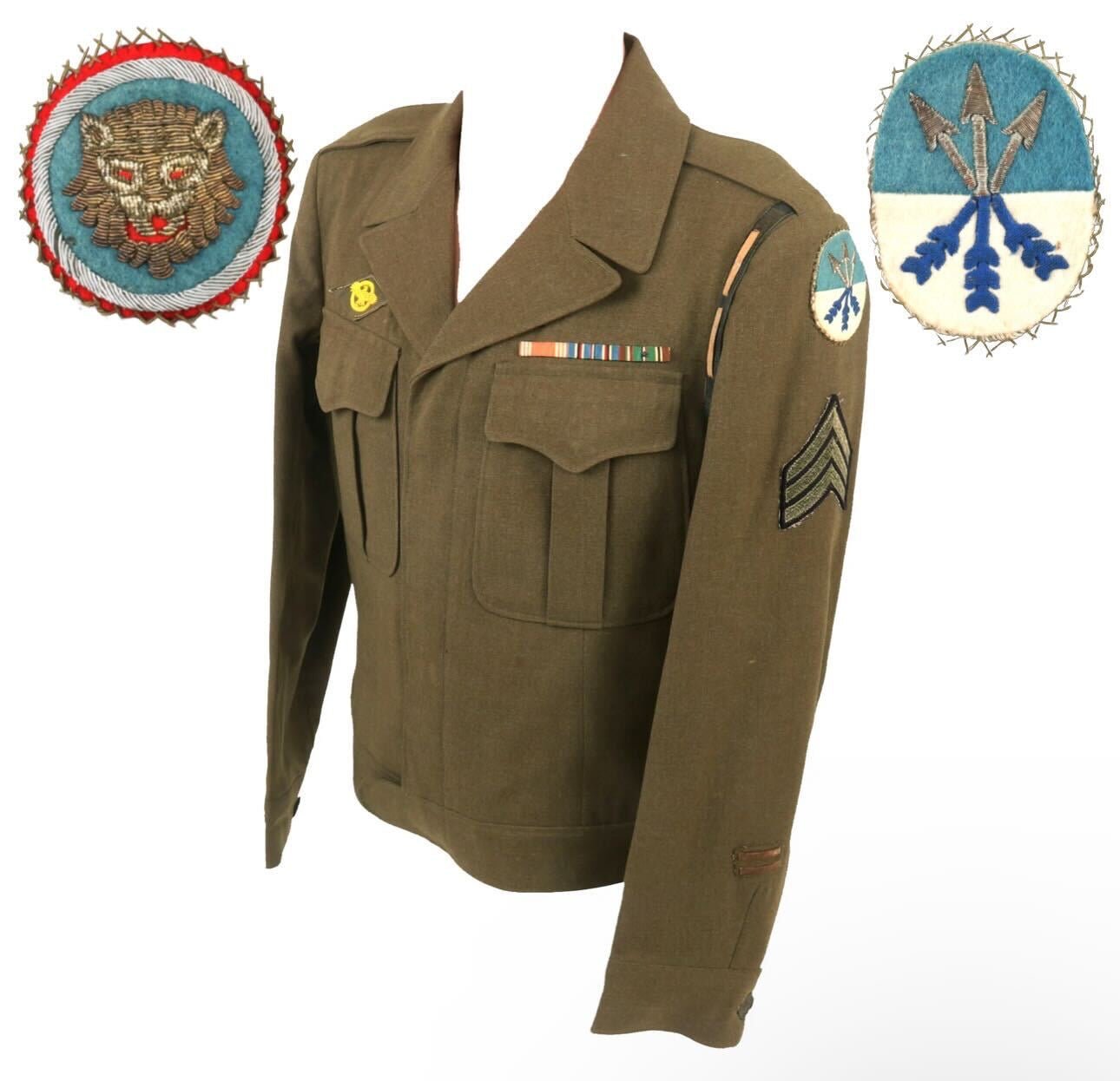 Buy Original U.S. WWII “Old Guard” 3rd Infantry Regiment, 106th Infantry Division Ike Uniform Jacket with German Bullion Insignia & Scarce Buff Strap | Original Firearms Antique For Sale