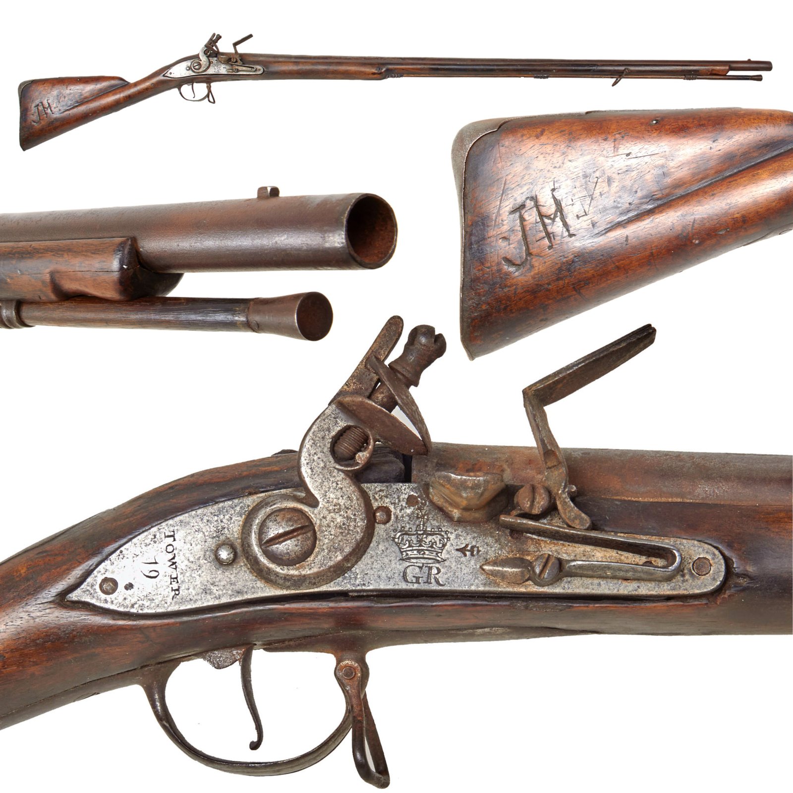 Buy Original 1719 Dated British Iron Mounted Land Pre-Brown Bess Infantry Flintlock Musket with Tower Marked Lock - Earliest Version | Original Firearms Antique For Sale