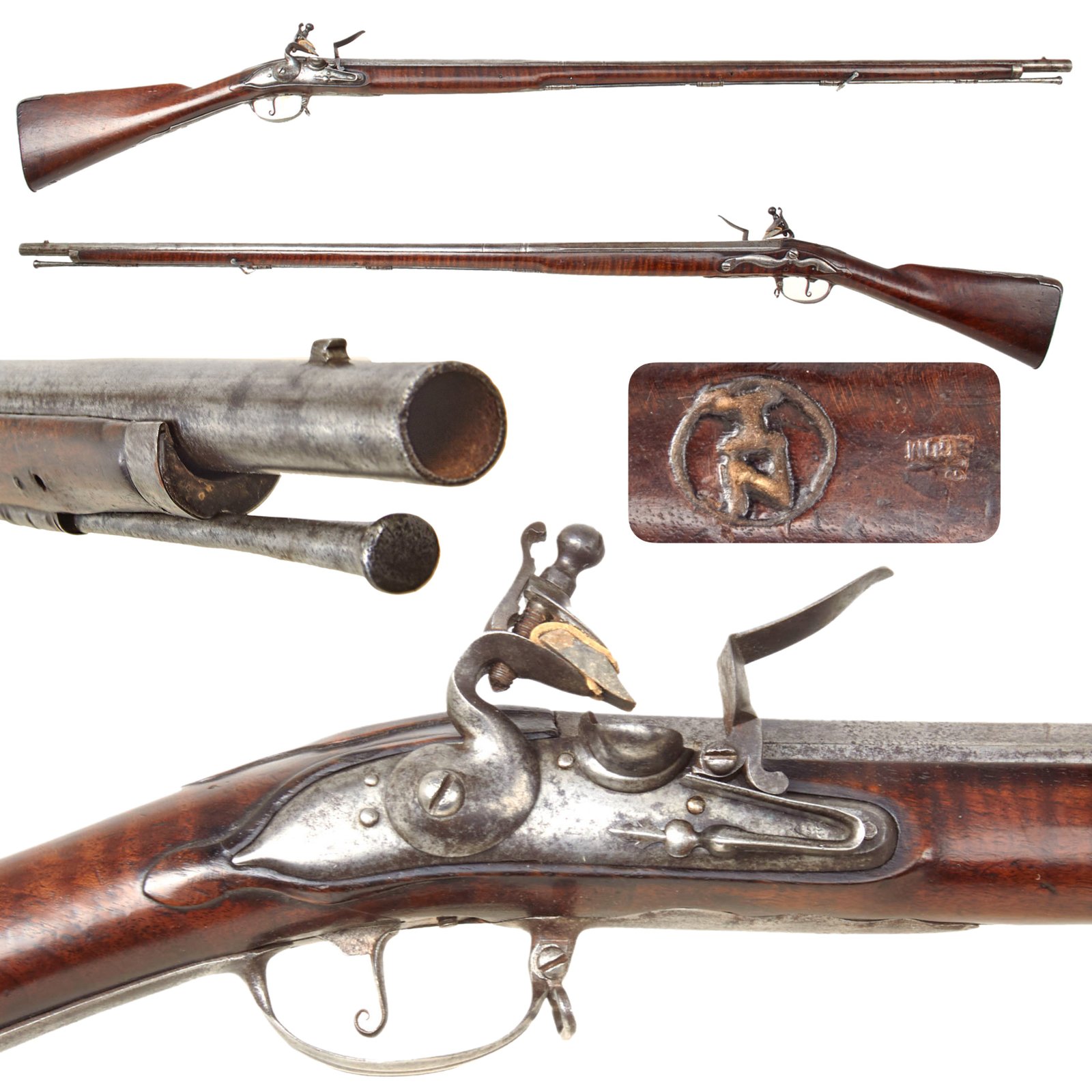 Buy Original U.S. Revolutionary War Era Dutch 58.MM Flintlock Infantry Musket with Figured Stock - circa 1710 - 1720 | Original Firearms Antique For Sale