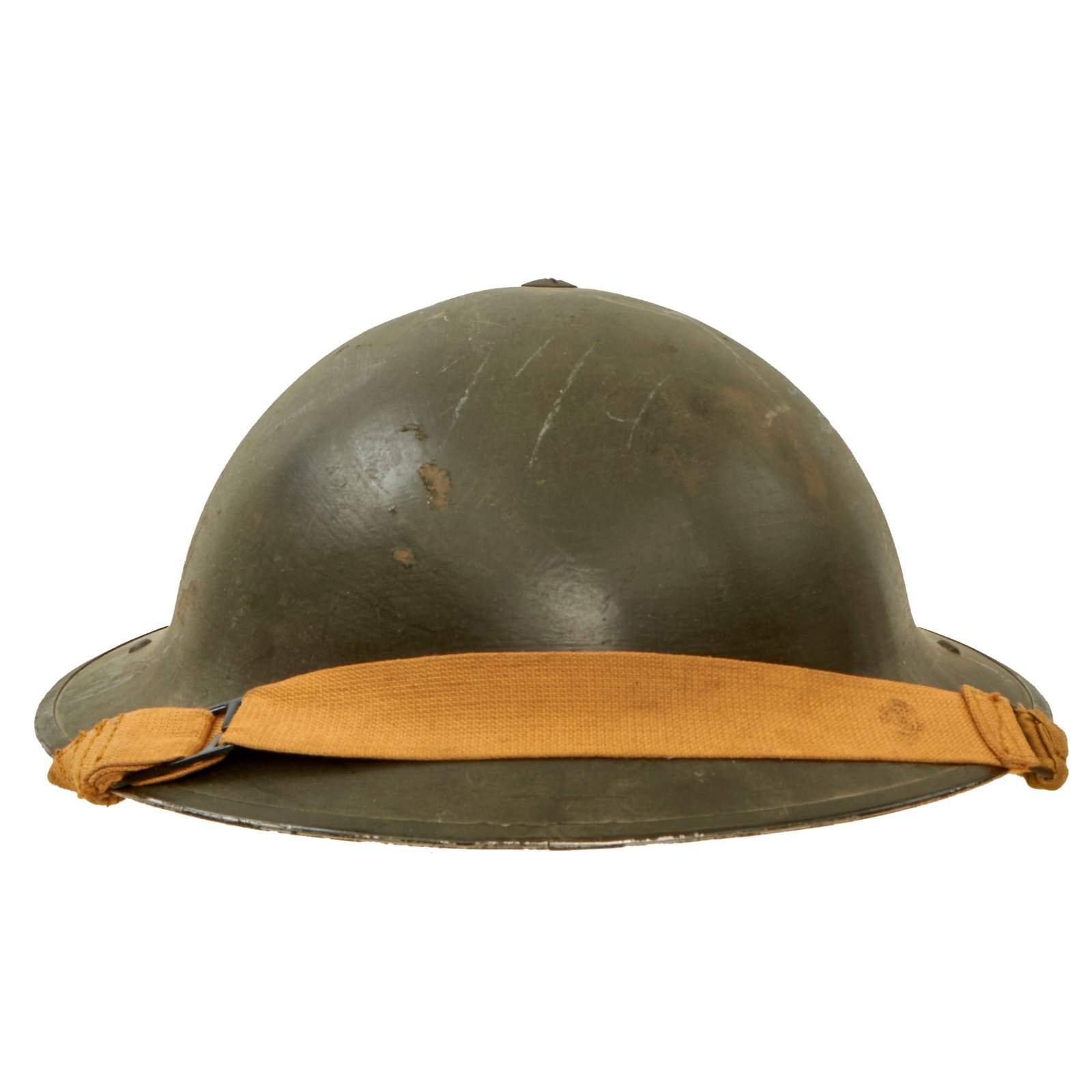 Buy Original British Canadian WWII 1942 Brodie MkII Helmet with Liner & Chinstrap - Size 7 ¼ | Original Firearms Antique For Sale