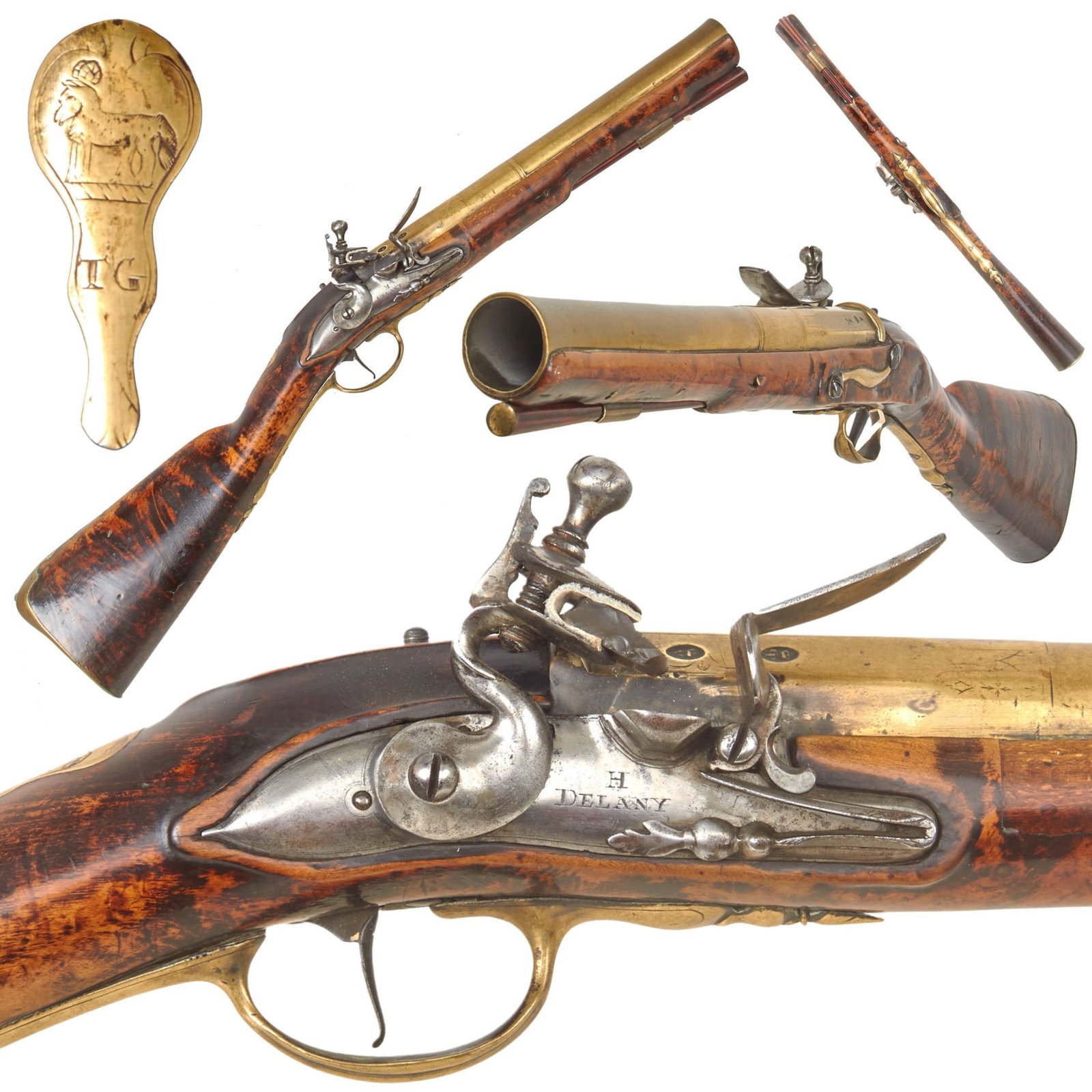 Buy Original 1st Jacobite Rebellion of 1715 Era British Brass Barrel Flintlock Blunderbuss by Henry Delany Owned by Thomas Gage of Shirburn Castle | Original Firearms Antique For Sale
