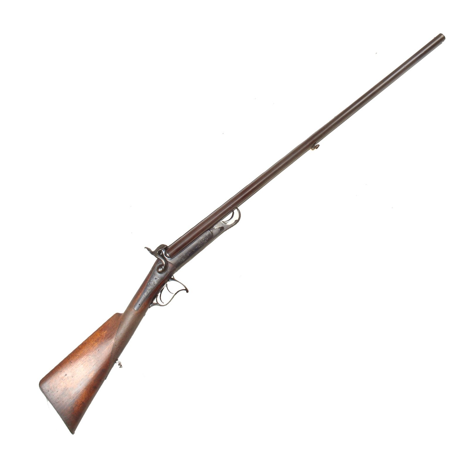 Buy Original Austrian Double Barrel 14 Bore Under Lever Pinfire Shotgun by F. Wiggenhauser of Constanz - Circa 1865 | Original Firearms Antique For Sale