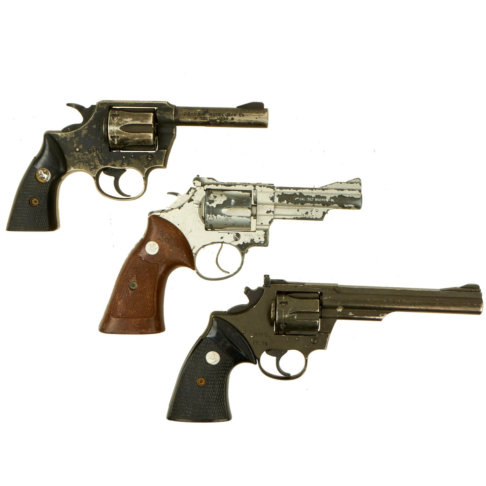 Buy Original Hollywood Film Steel Prop .357 Magnum Cap Plug Firing Revolvers from Model Gun Co Japan - 3 Items | Original Firearms Antique For Sale