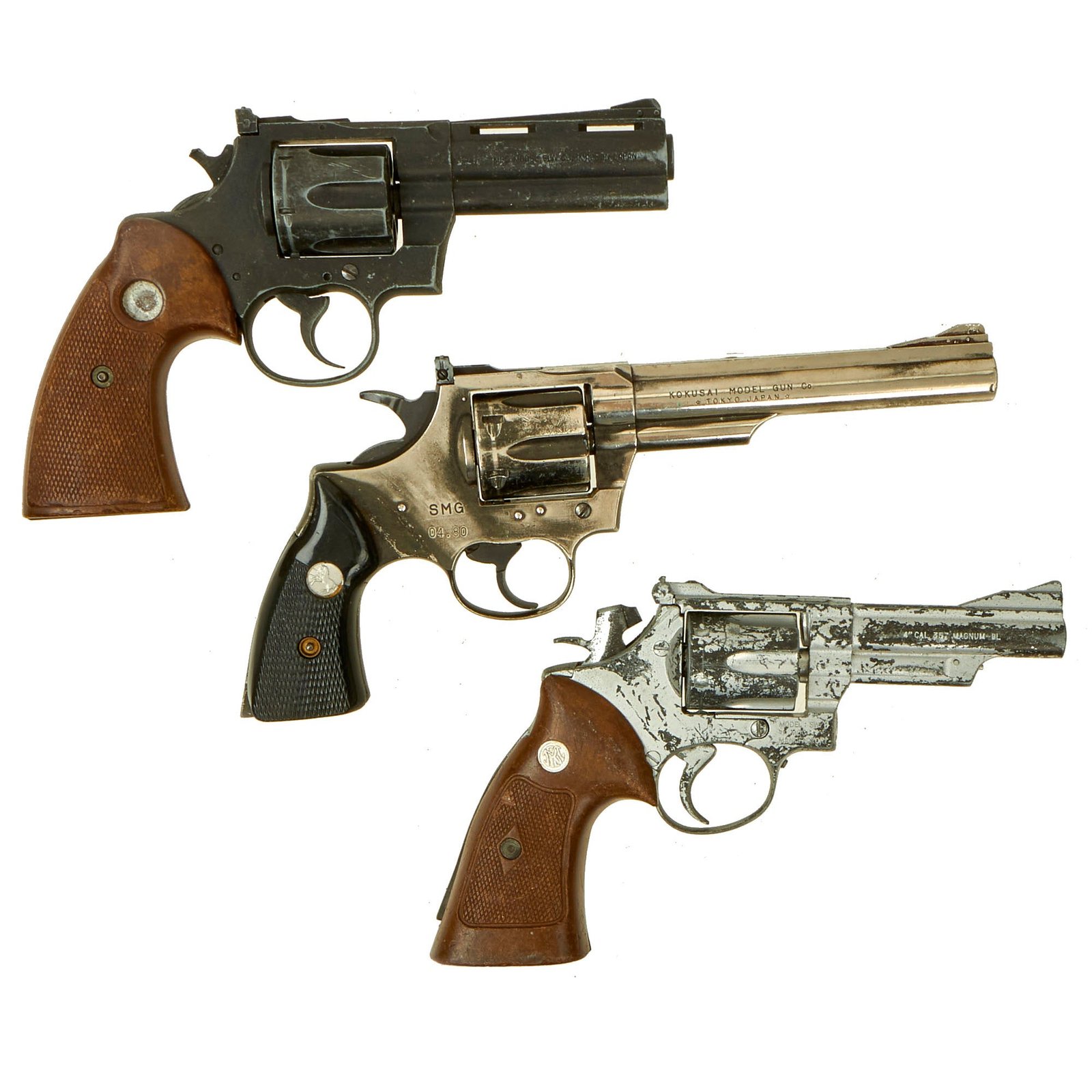 Buy Original Hollywood Film Steel Prop .357 Magnum Cap Plug Firing Revolvers from Model Gun Co Japan - 3 Items | Original Firearms Antique For Sale