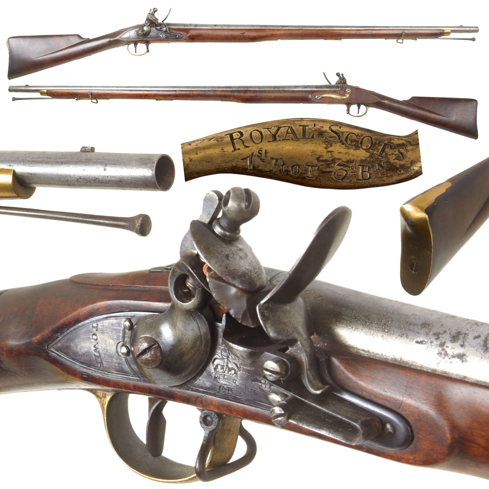Buy Original British Napoleonic P-1796 Third Model Brown Bess Flintlock Musket Marked to 1st Regiment of Foot 3rd Battalion - The Royal Scots | Original Firearms Antique For Sale