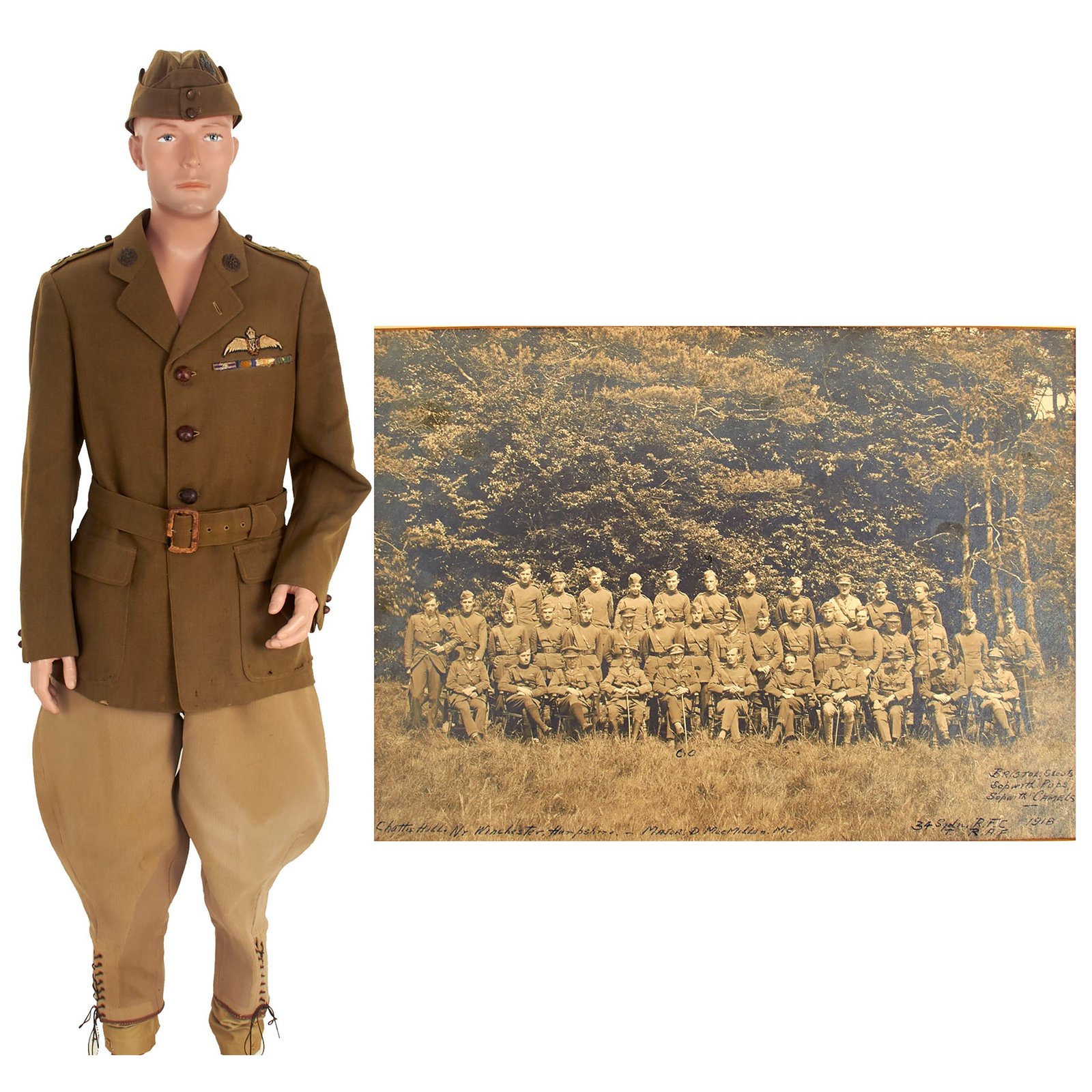 Buy Original British WWI Named Royal Flying Corps Officer Uniform Set With Overseas Cap and Period Photo | Original Firearms Antique For Sale