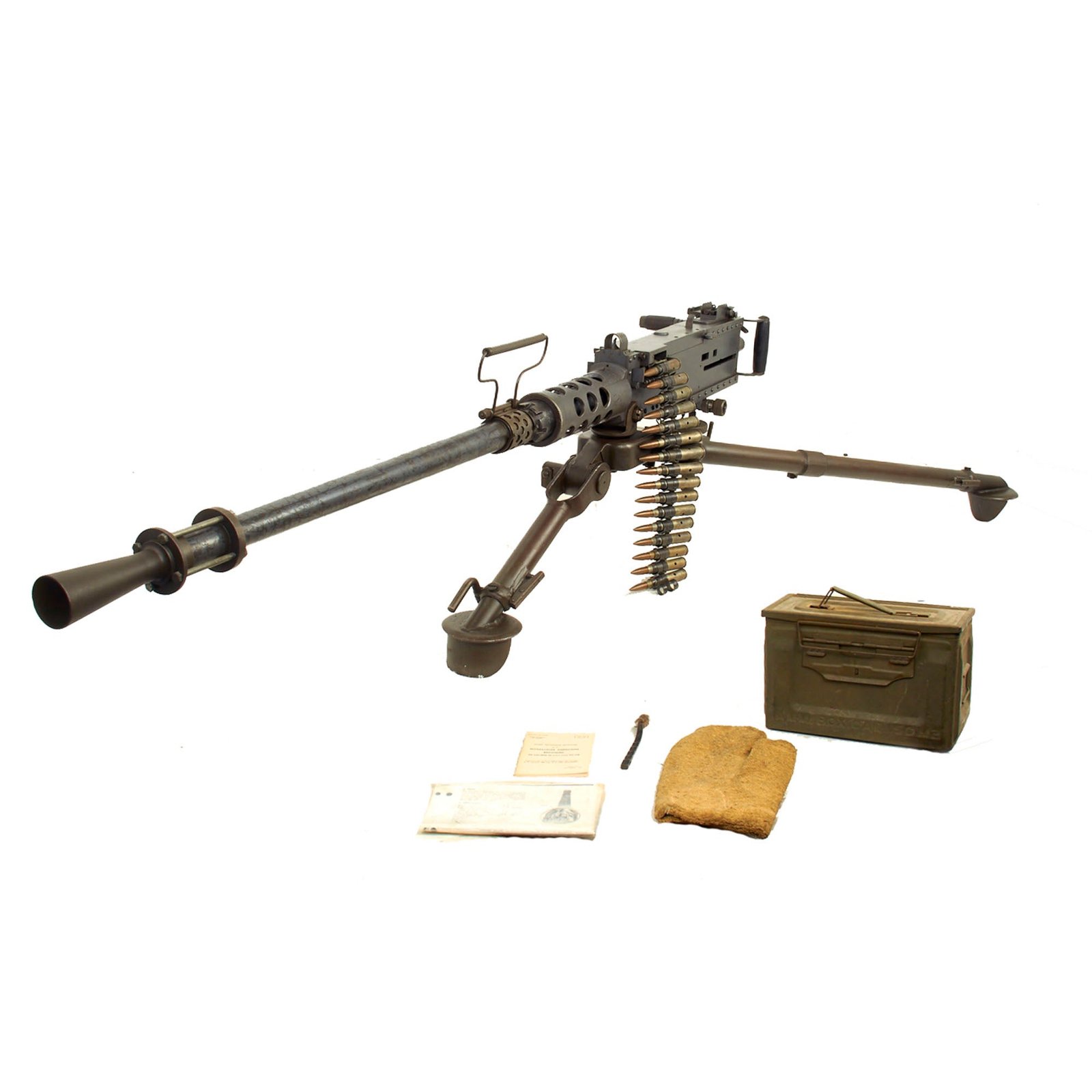 Buy Original U.S. WWII Type M2HB Browning .50 Caliber “Ma Deuce” Display Machine Gun with Complete M3 Tripod & Accessories | Original Firearms Antique For Sale