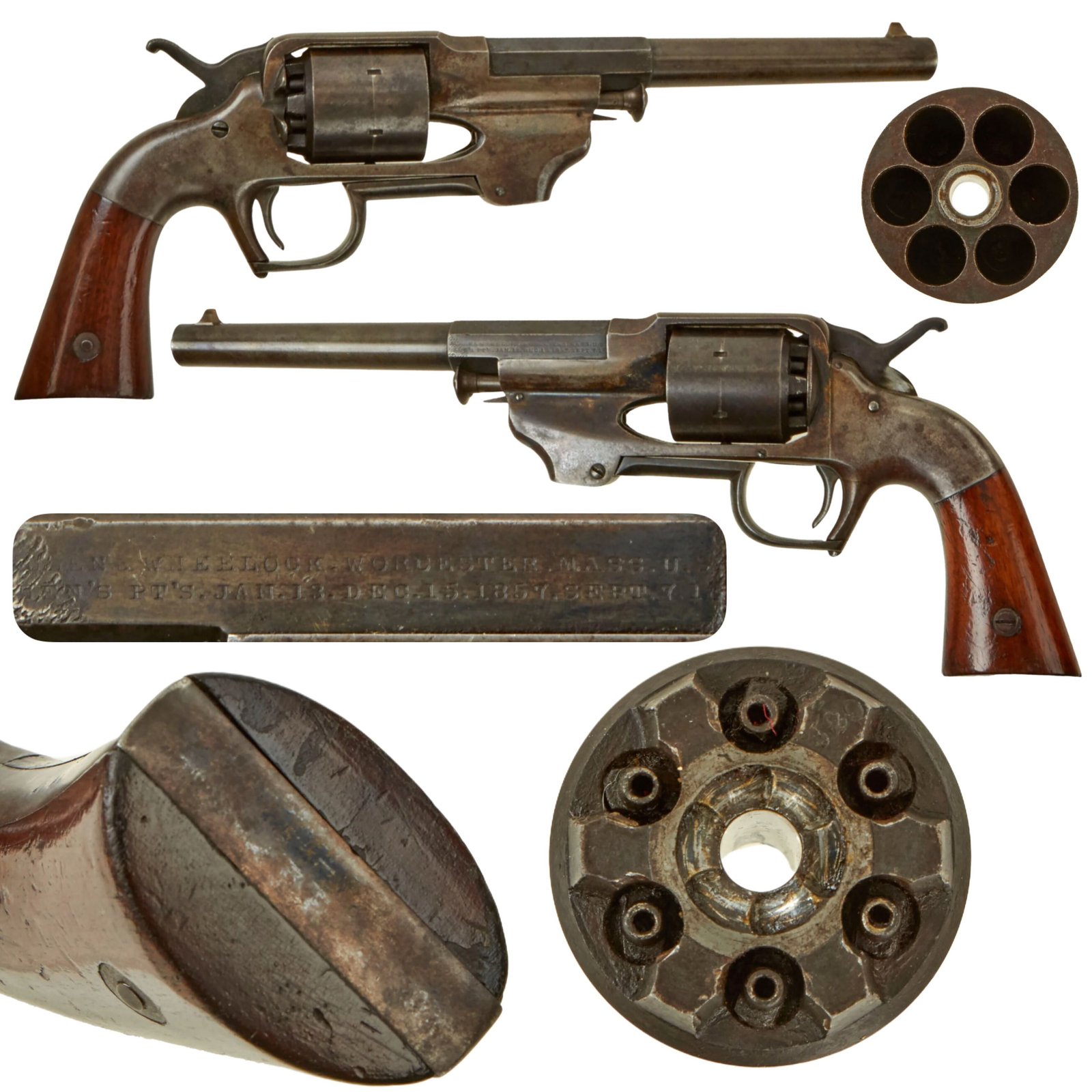Buy Original Rare U.S. Civil War Allen & Wheelock .44cal Army Center Hammer Percussion Revolver c. 1861 - Matching Serial 329 | Original Firearms Antique For Sale