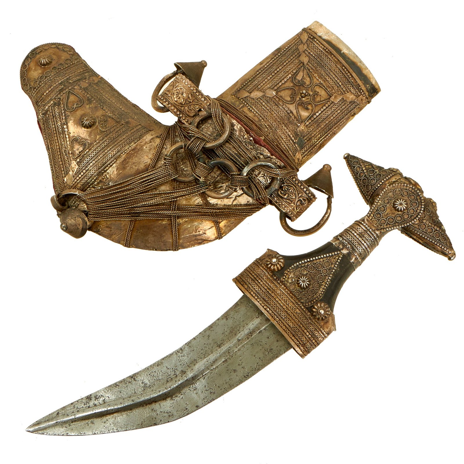 Buy Original 19th Century Arabian Jambiya Dagger with Heavily Silver Decorated Scabbard & Hilt | Original Firearms Antique For Sale