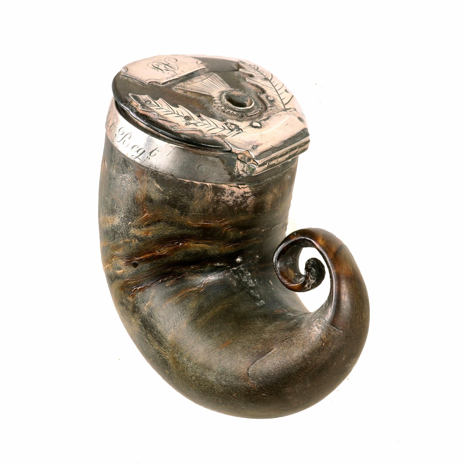 Buy Original Scottish Victorian Silver Mounted Ram’s Horn Snuff Mull Named to Capt. Alexander Fraser of the 71st Regiment of Foot | Original Firearms Antique For Sale