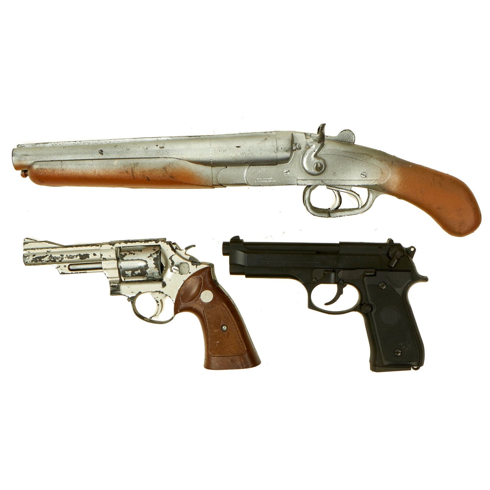 Buy Original Hollywood Film Steel, Plastic and Rubber Prop Pistols from Ellis Props & Graphics as well as MGC and Maraushin - Beretta 92, .357 and Sawed Off Shotgun - 3 Items | Original Firearms Antique For Sale
