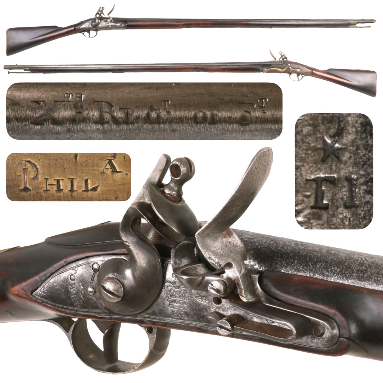 Buy Original American Revolutionary War British Long Land Pattern Brown Bess Flintlock Musket Marked to 10th Reg't of Foot and Philadelphia - Restocked in United States | Original Firearms Antique For Sale