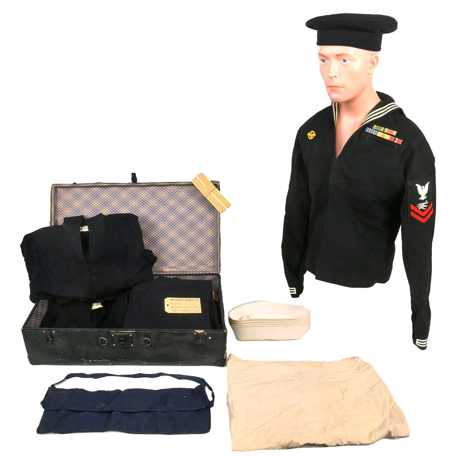 Buy Original U.S. WWII Navy Suitcase Group Named to Radarman 2nd Class Quinten Carpenter - USS Patuxent (AO-44) | Original Firearms Antique For Sale