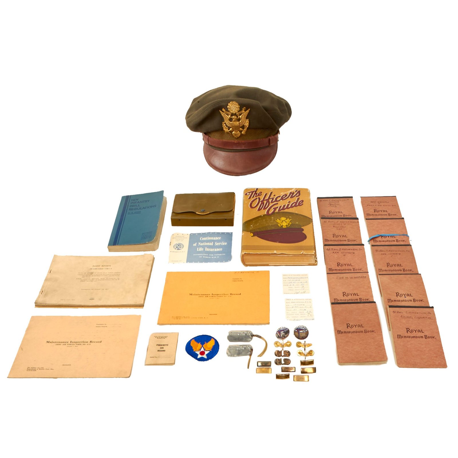 Buy Original U.S. WWII Crush Cap & Ephemera Army Air Corps Grouping - Earl J. Mathewson | Original Firearms Antique For Sale