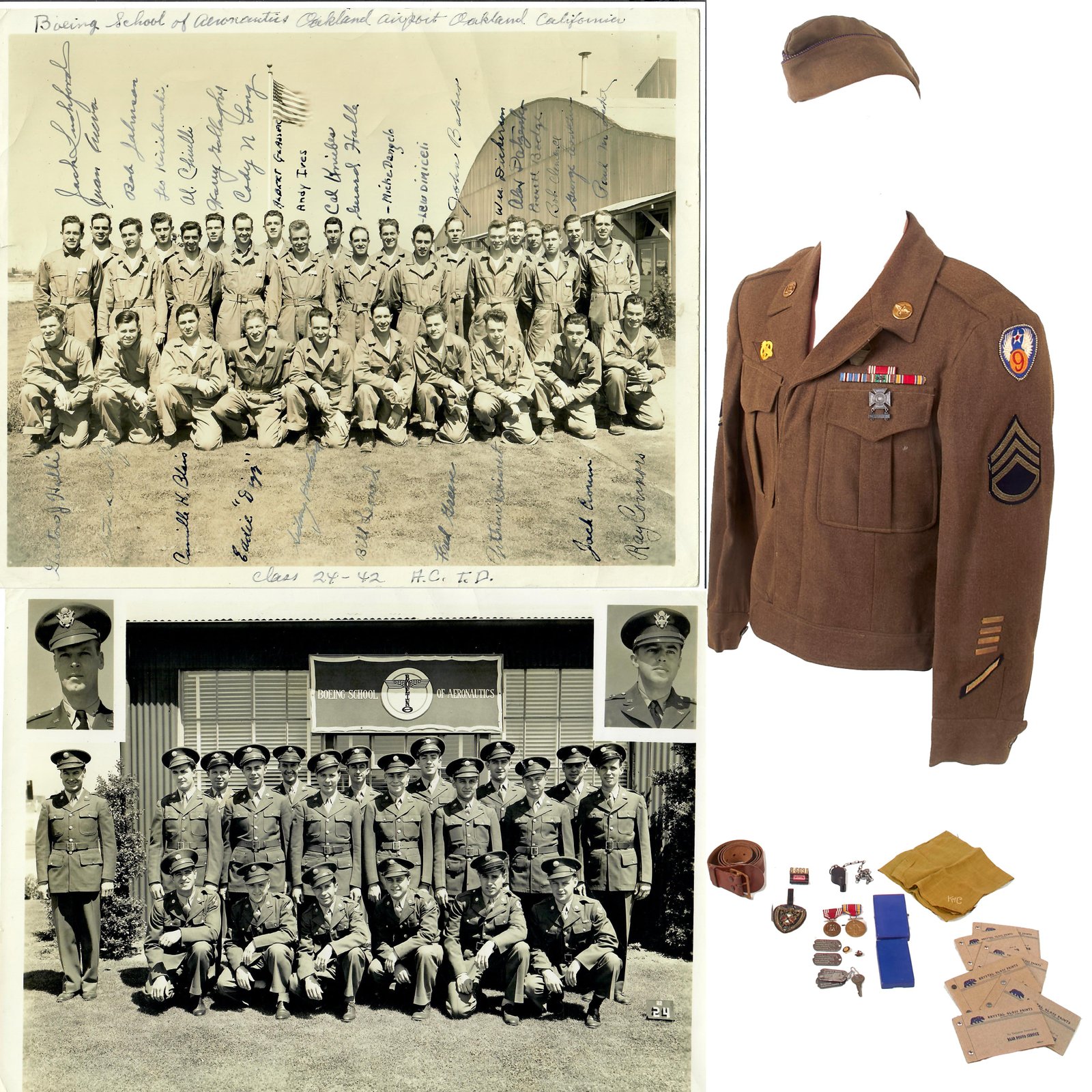 Buy Original U.S. WWII AAF 161st Tactical Reconnaissance Squadron Uniform & Ephemera Group with Aerial Photographs & Group Photos - Staff Sergeant Arthur A. Boisvert | Original Firearms Antique For Sale