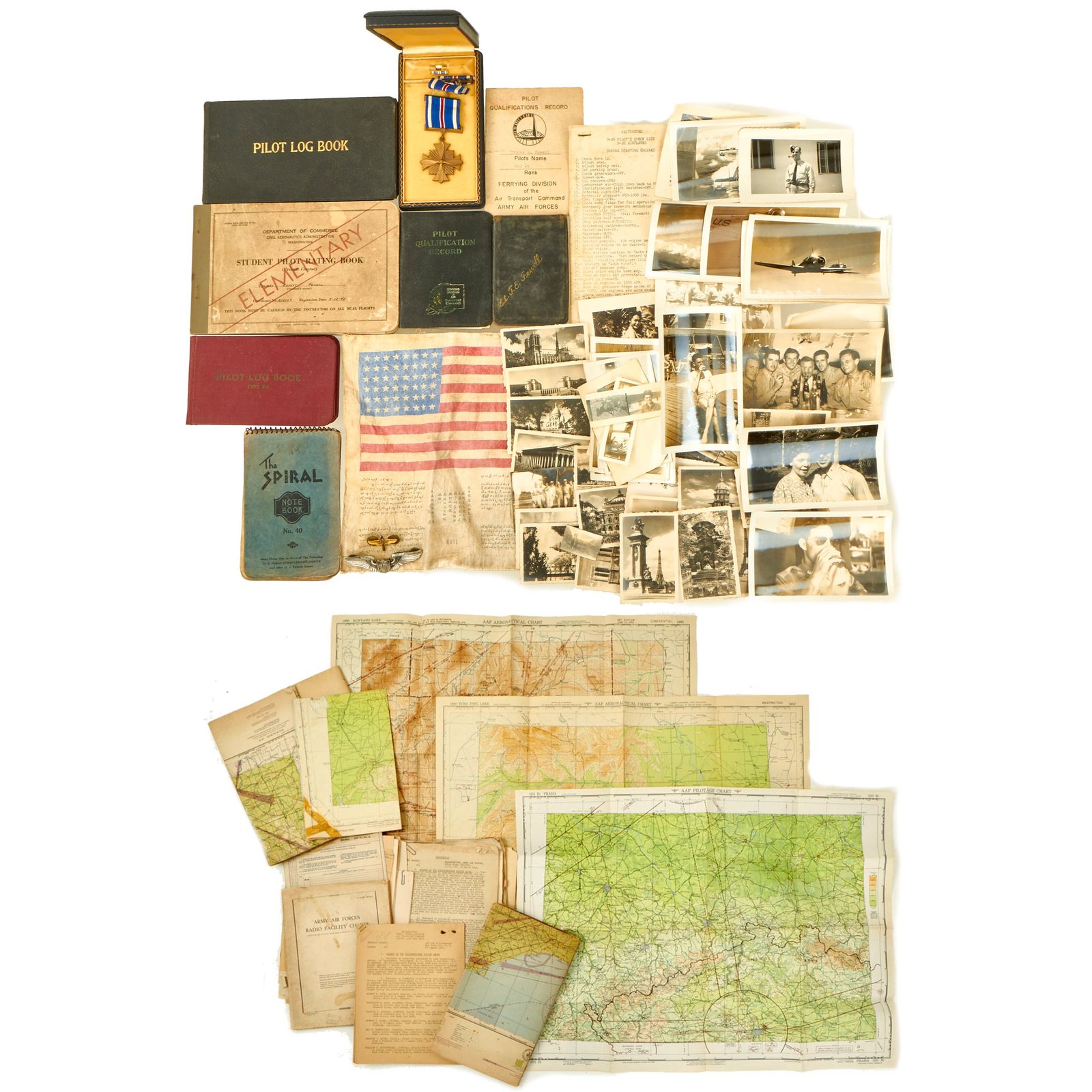 Buy Original WWII U.S. Army Air Corps CBI Pilot Capt. Thomas E. Fewell Distinguished Flying Cross, Aeronautical Maps, Charts and Documents Collection With Over 100 Photos | Original Firearms Antique For Sale