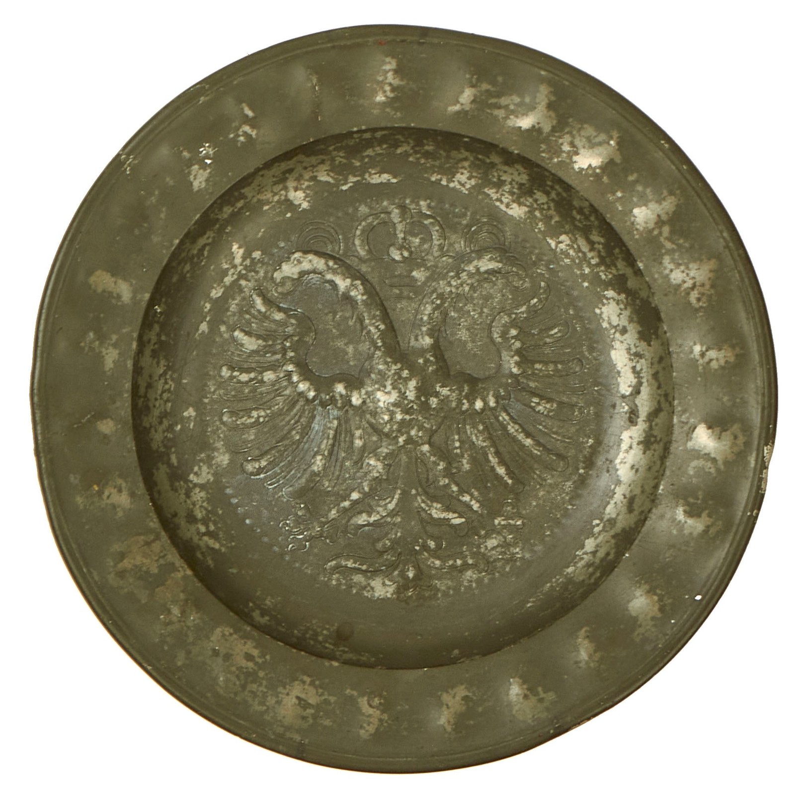 Buy Original 18th Century Holy Roman Empire Double Headed Eagle Coat of Arms Pewter Charger Plate | Original Firearms Antique For Sale