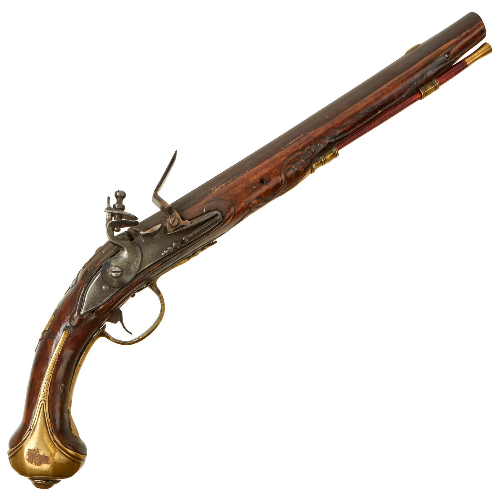Buy Original Early French Officer's Flintlock Horse Pistol Signed P IACTVES with Engraved Brass Mountings - circa 1760 | Original Firearms Antique For Sale