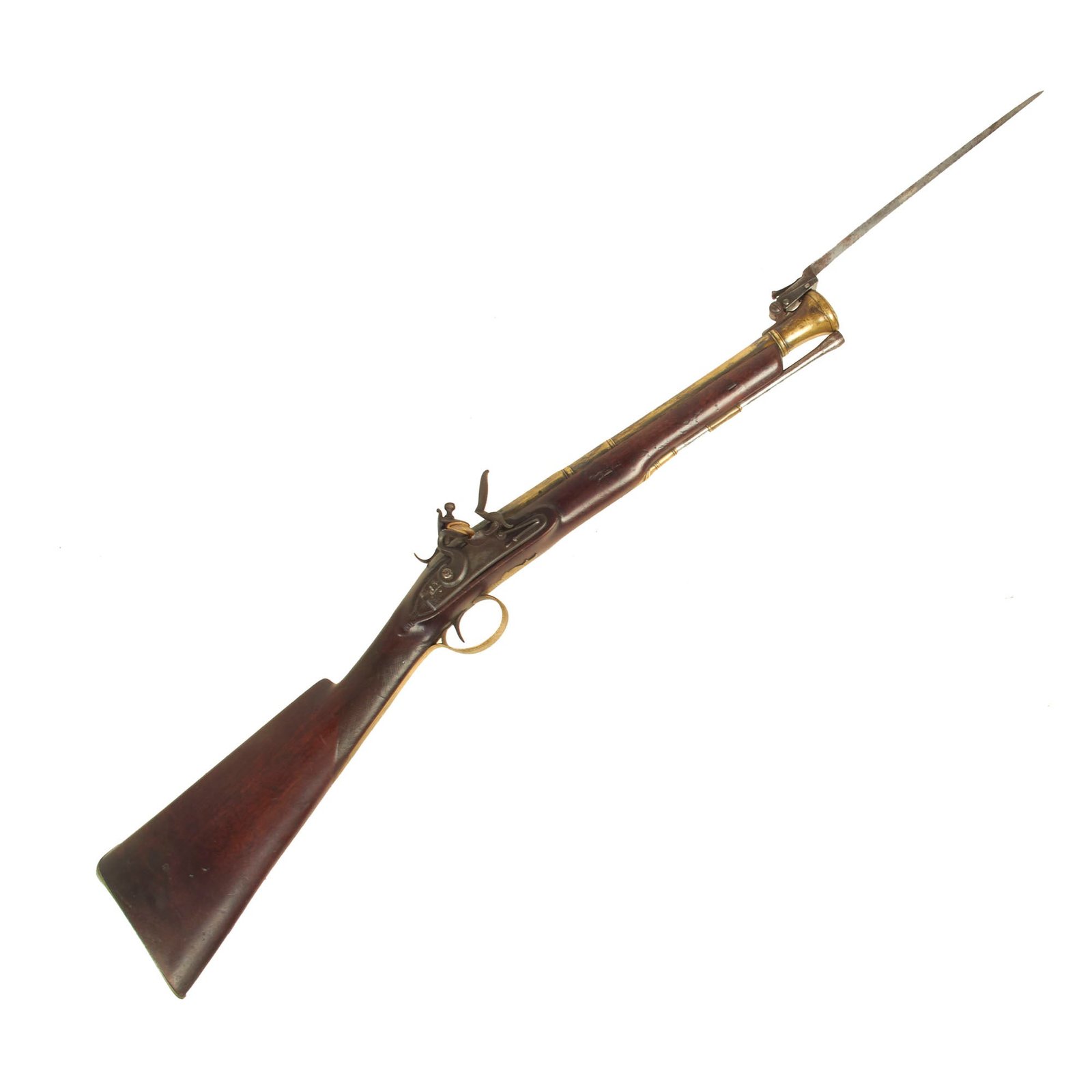 Buy Original British Brass Barrel Flintlock Coaching Blunderbuss by Henry Nock with Spring Loaded Bayonet - c. 1790 | Original Firearms Antique For Sale