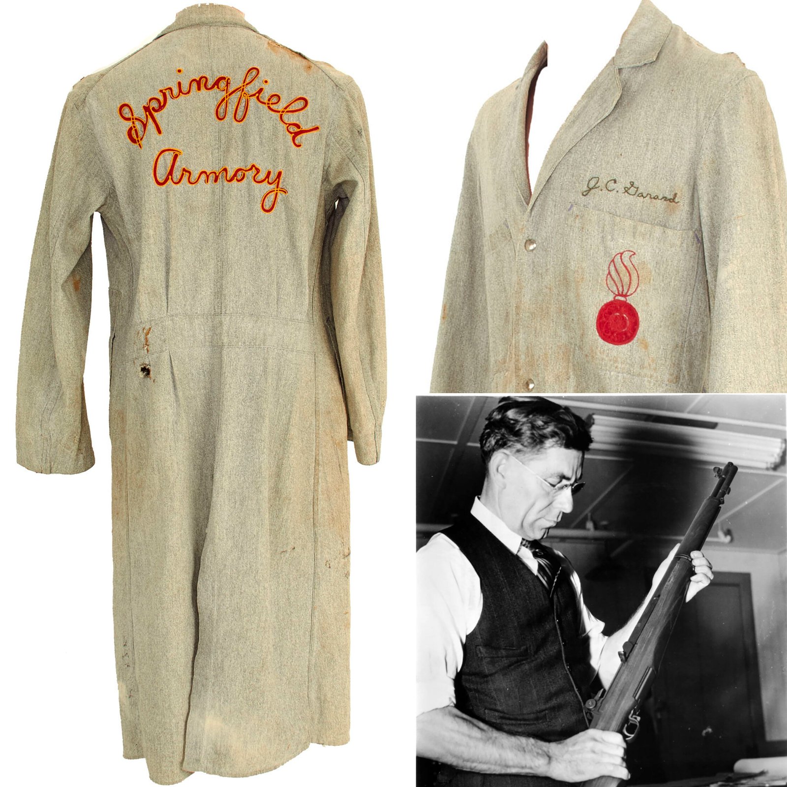 Buy Original U.S. 1930s Pre-WWII Springfield Armory Work Smock Named to John C. Garand - Creator of the M1 Garand Semi-Automatic Rifle | Original Firearms Antique For Sale