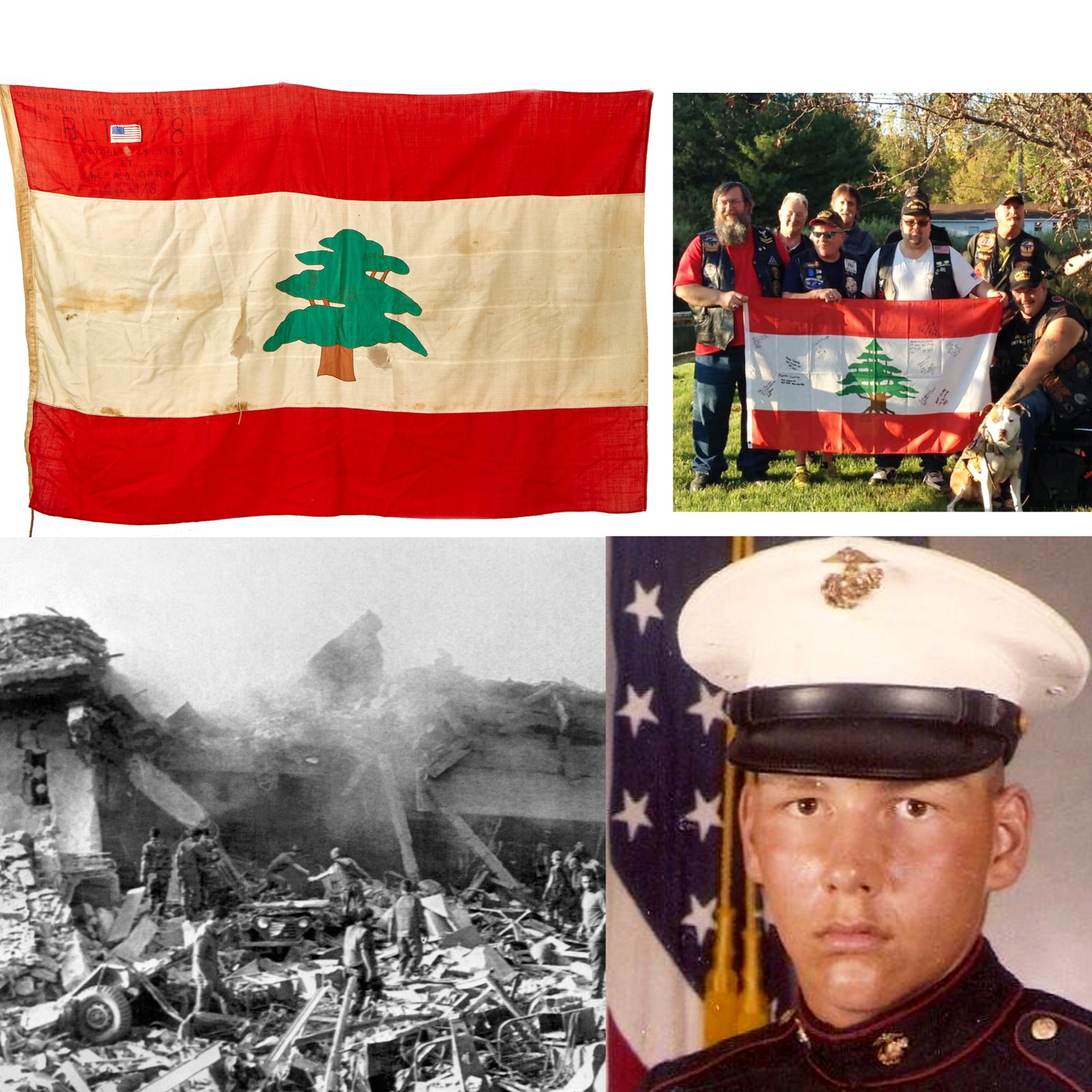Buy Original U.S. Lebanese Civil War USMC Beirut Barracks Bombing Flag Recovered by BLT 1/8 Survivor Lcpl Alan Opra - Recovered October 24, 1983 | Original Firearms Antique For Sale