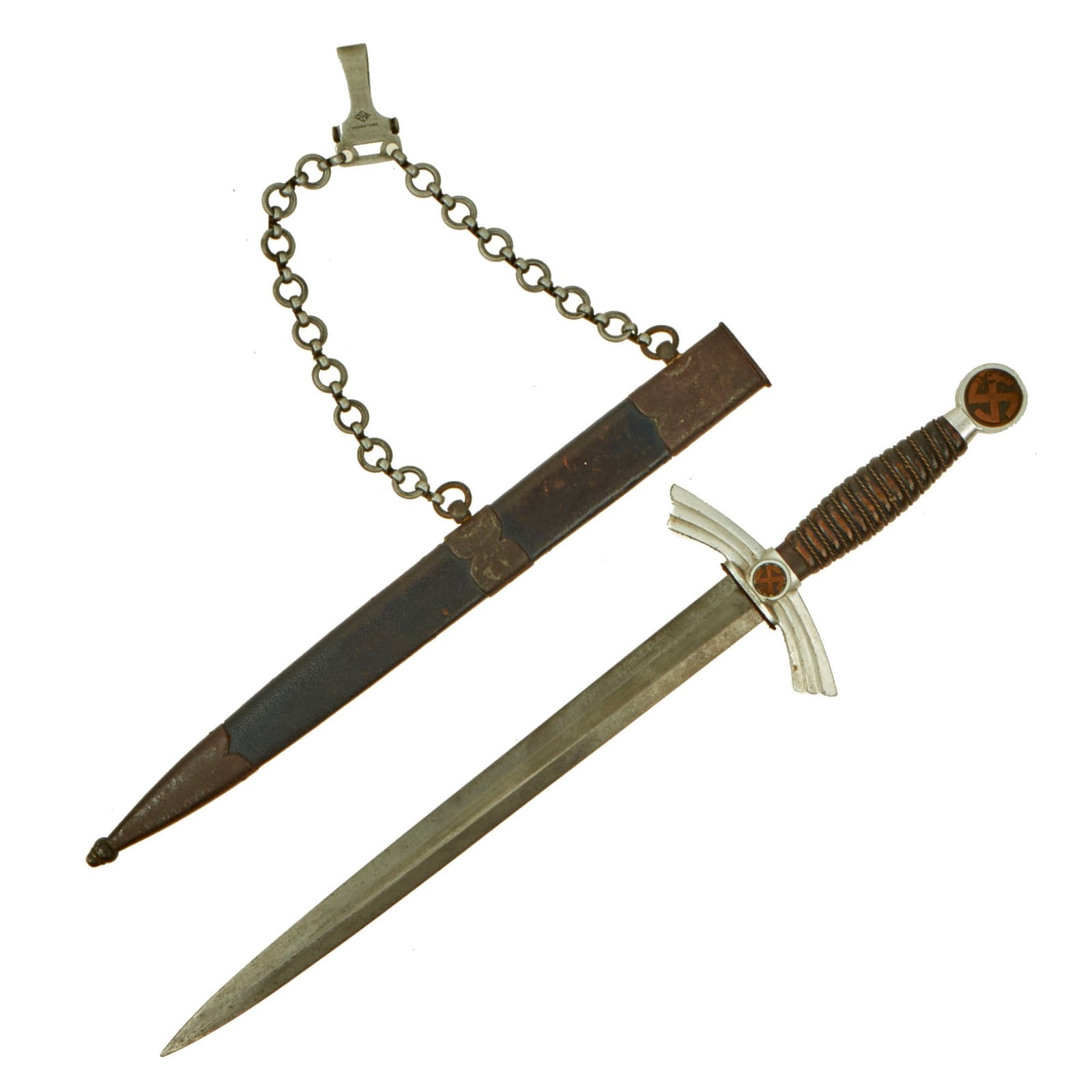 Buy Original German WWII Service Used 1st Model Aluminum Fitted Luftwaffe Dagger by Richard Abr. Herder with Scabbard & Hanger | Original Firearms Antique For Sale