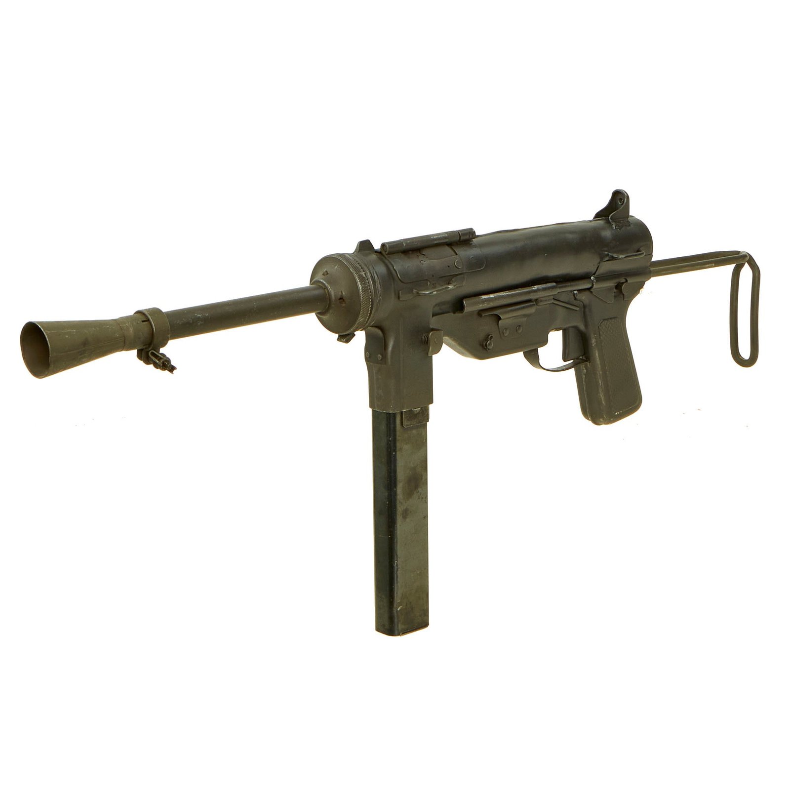 Buy Original U.S. WWII M3 Grease Gun Display SMG by Guide Lamp Co. with Flash Hider, 3 Magazines & Loader - Serial 0245232 | Original Firearms Antique For Sale