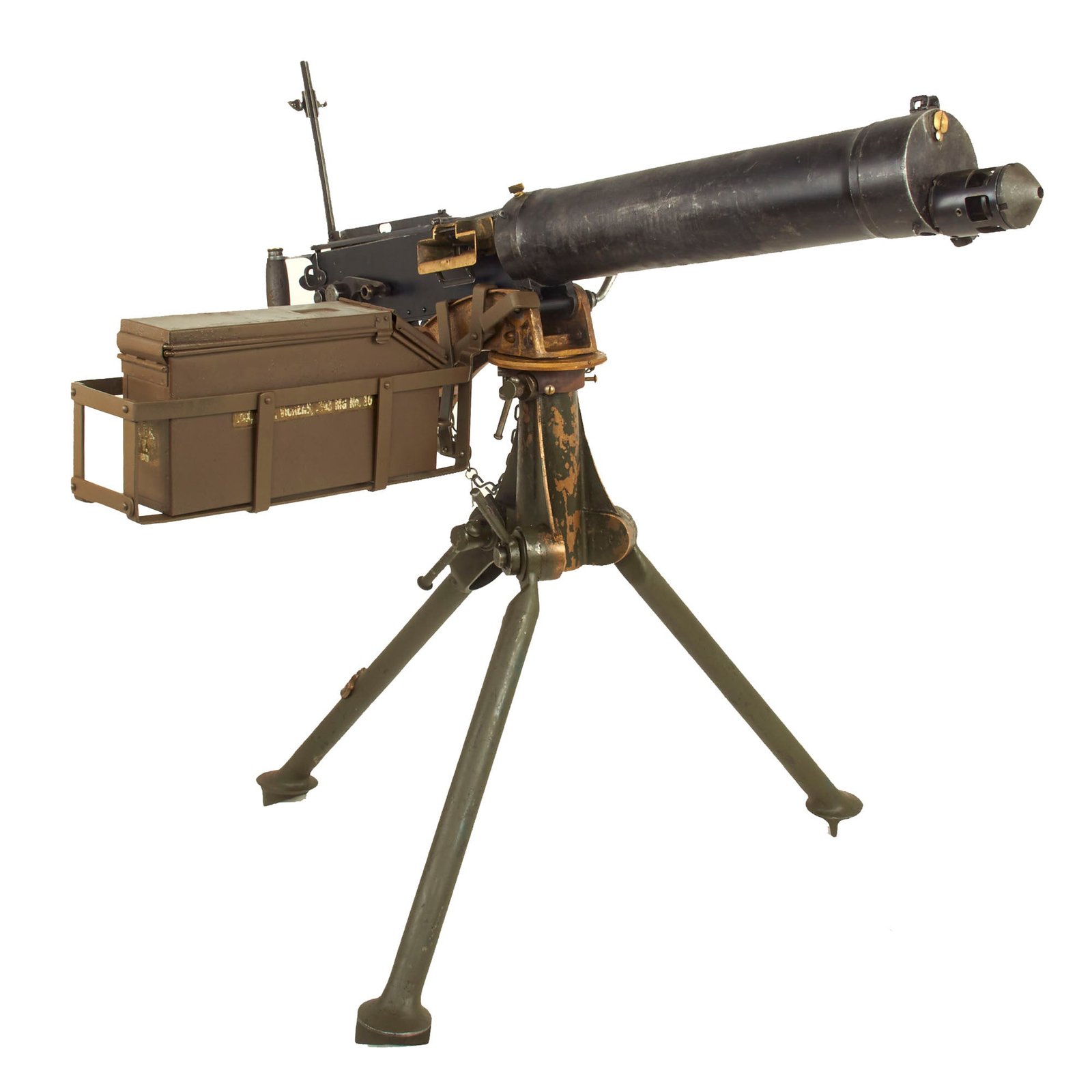 Buy Original British WWII Vickers Display Medium Machine Gun with 1930 Dated Portuguese Tripod & Accessories | Original Firearms Antique For Sale