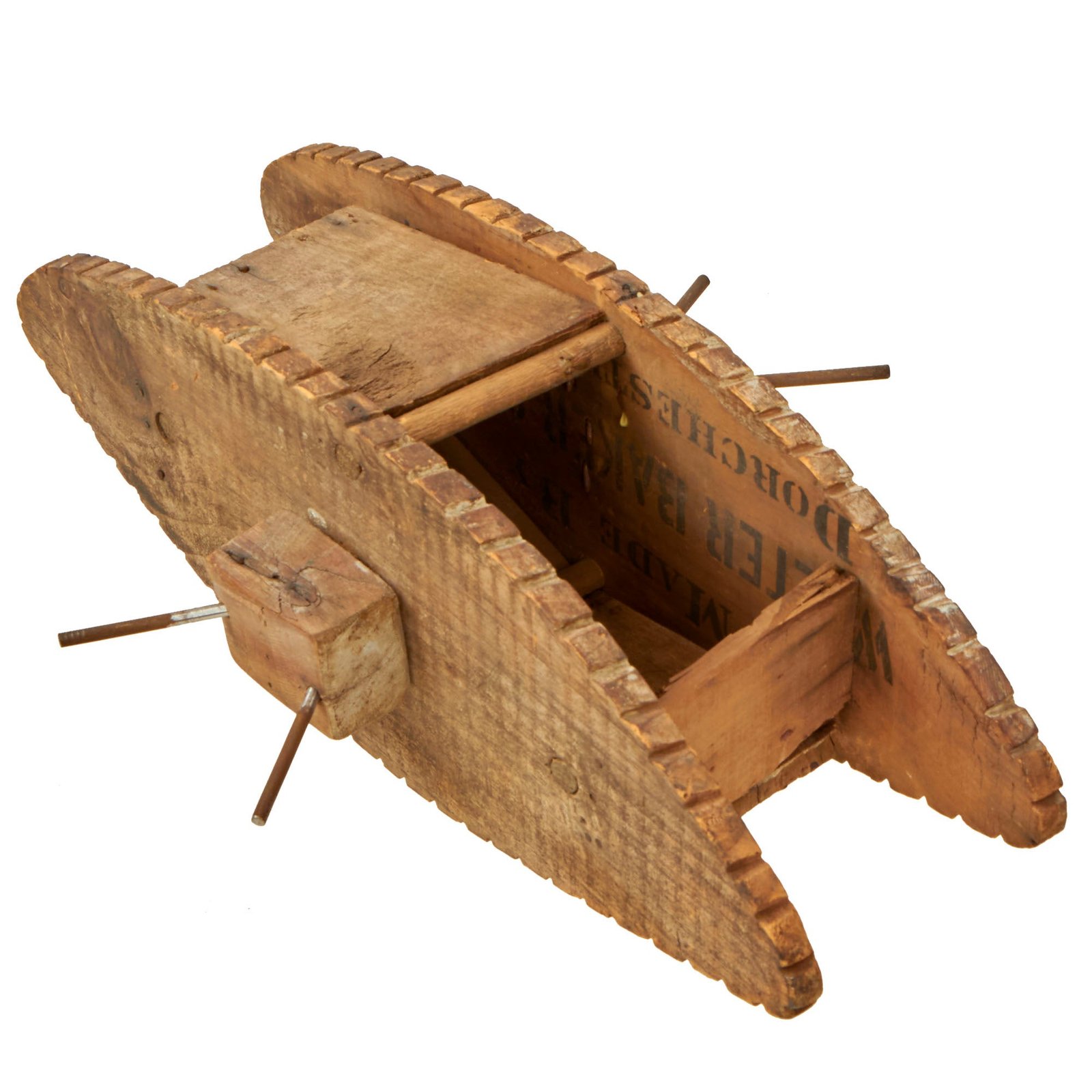 Buy Original U.S. WWI Large Wood Mark V Tank Folk Art Made from Wooden Chocolate Crate | Original Firearms Antique For Sale