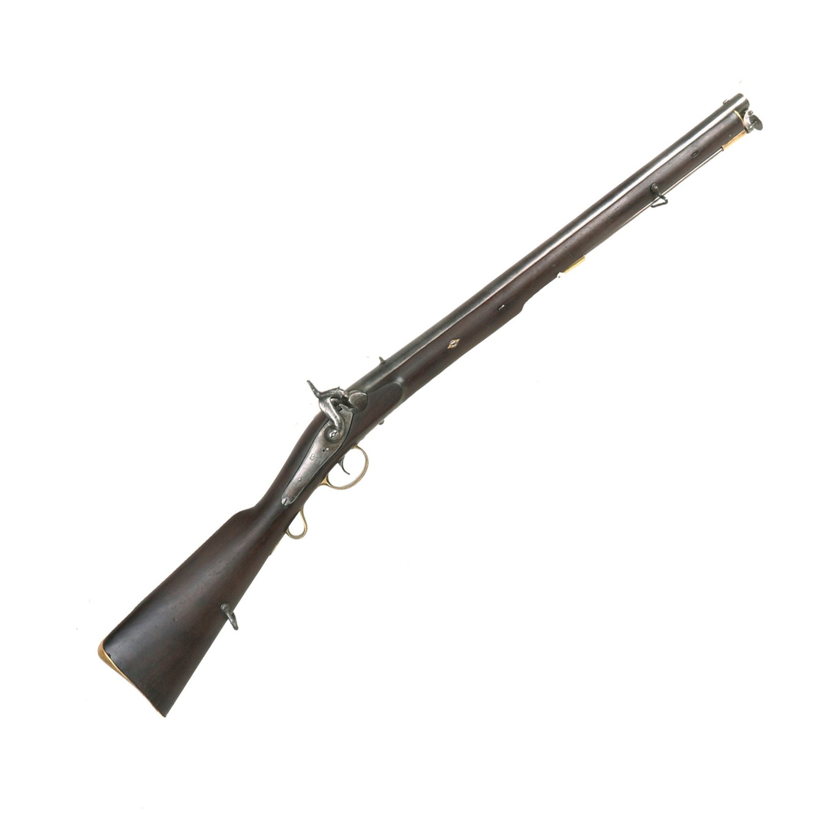 Buy Original Victorian British East India Company Early Saddle Ring Percussion Carbine with Back Action Lock and Captured Ramrod - circa 1840 | Original Firearms Antique For Sale