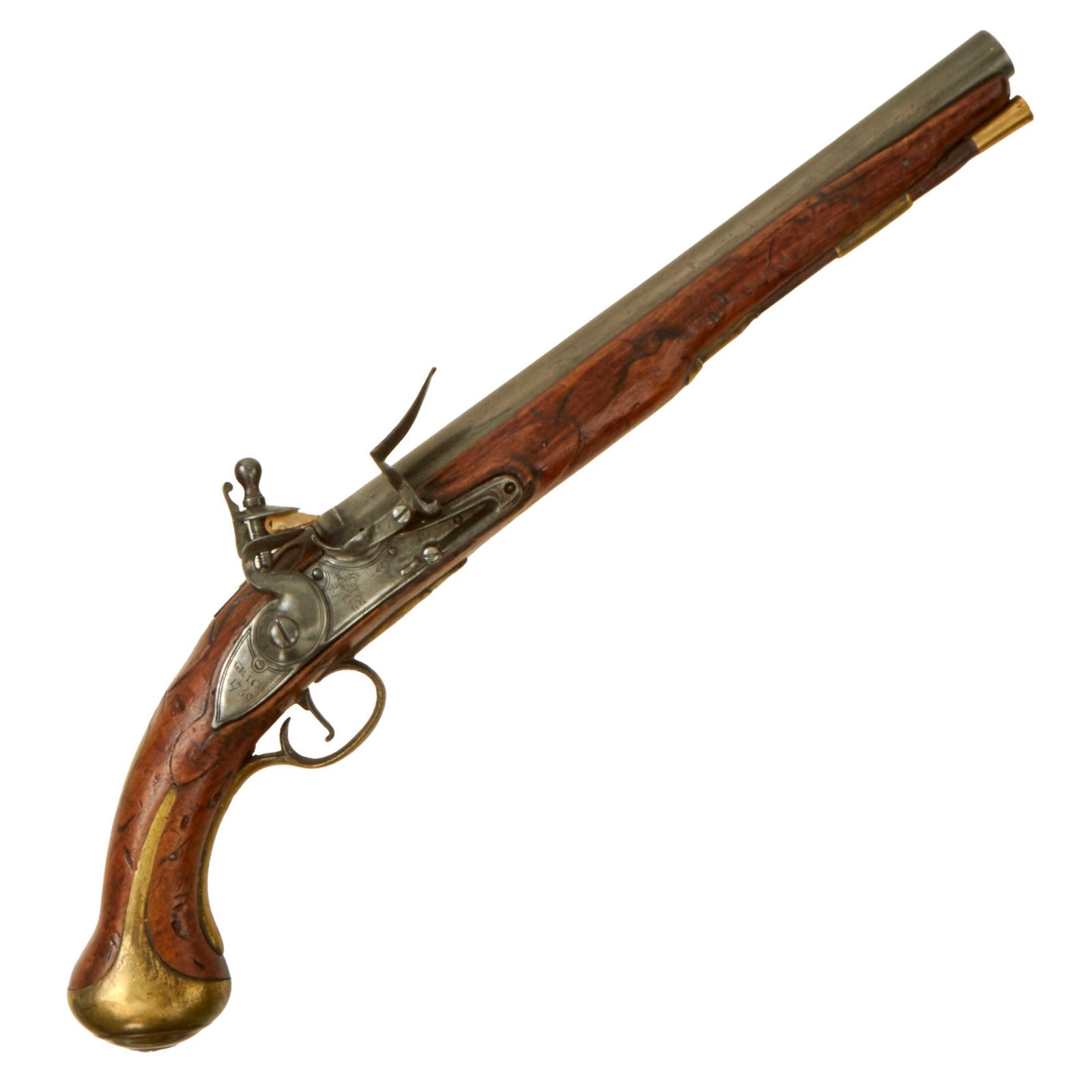 Buy Original British P-1756 Flintlock Heavy Dragoon Pistol Pistol by Grice with Single Screw Behind the Hammer - dated 1759 | Original Firearms Antique For Sale