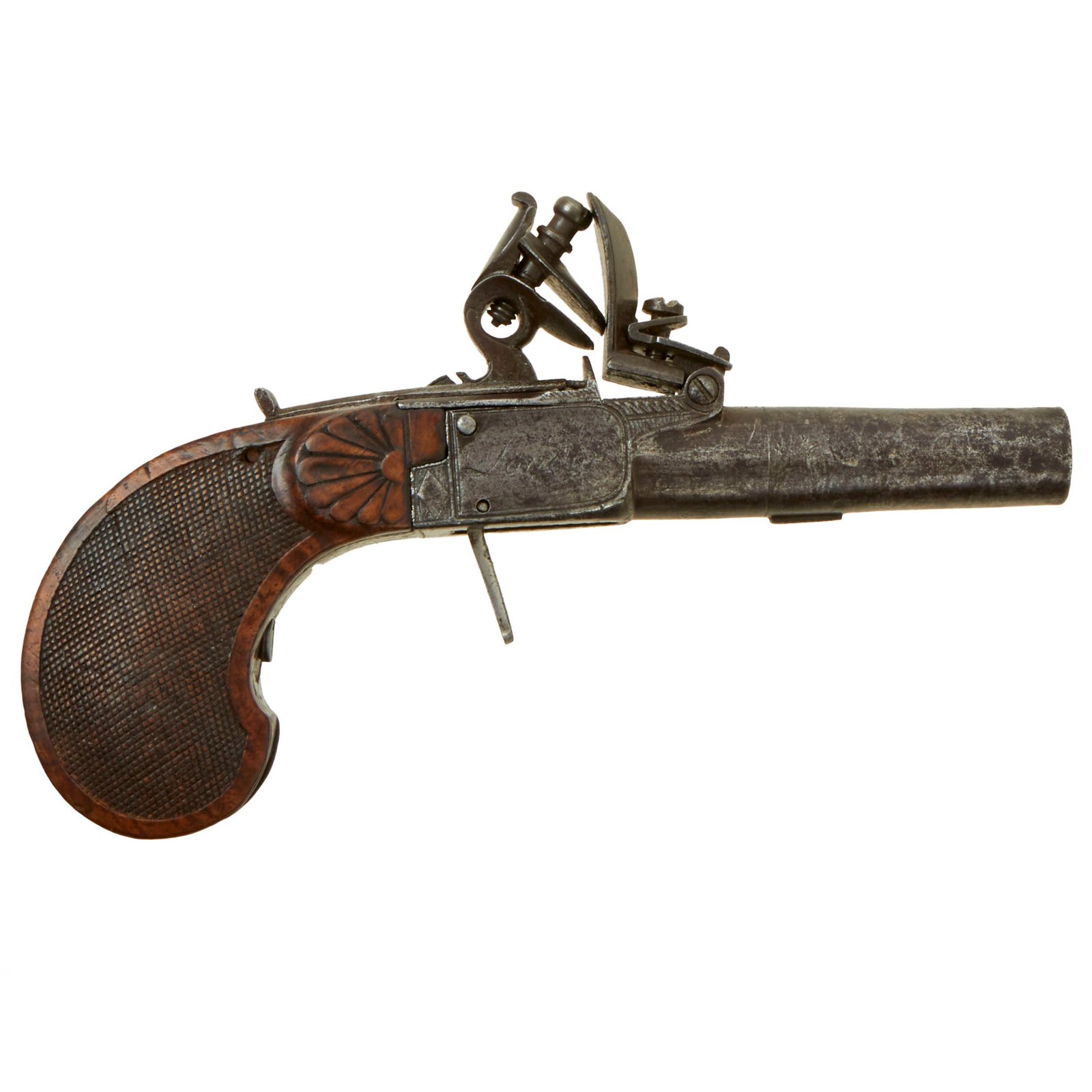 Buy Original British Napoleonic Era Engraved .45 Cal. Flintlock Pocket Pistol Made in Liège, Belgum Retailed by Thomson of London - Circa 1790 | Original Firearms Antique For Sale