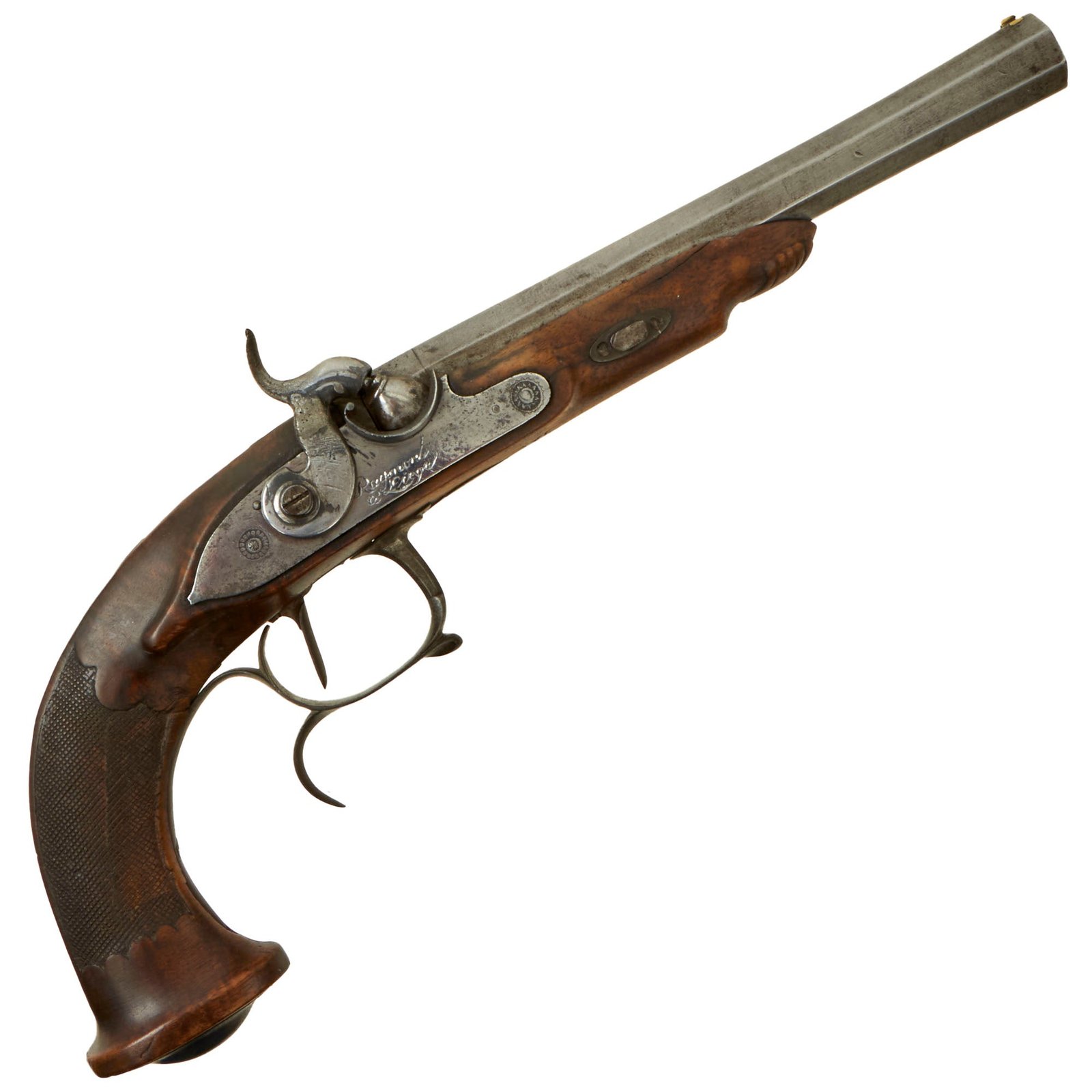 Buy Original Belgian "Versailles" Style Rifled Officer's Percussion Pistol by Raymont of Liège with Set Trigger - Circa 1840 | Original Firearms Antique For Sale