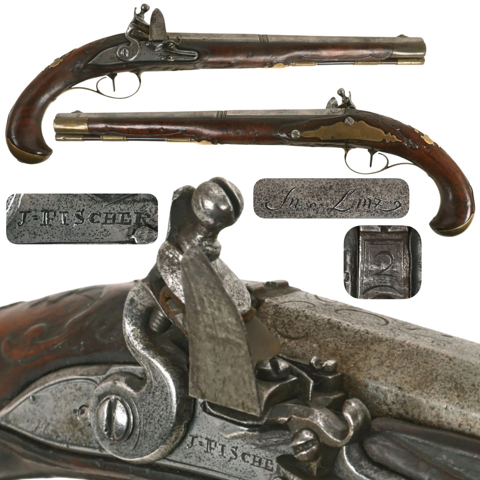 Buy Original Austrian 18th Century Flintlock Pistol by Johann Fischer of Linz with Turning Frizzen Safety & Rifled Barrel | Original Firearms Antique For Sale