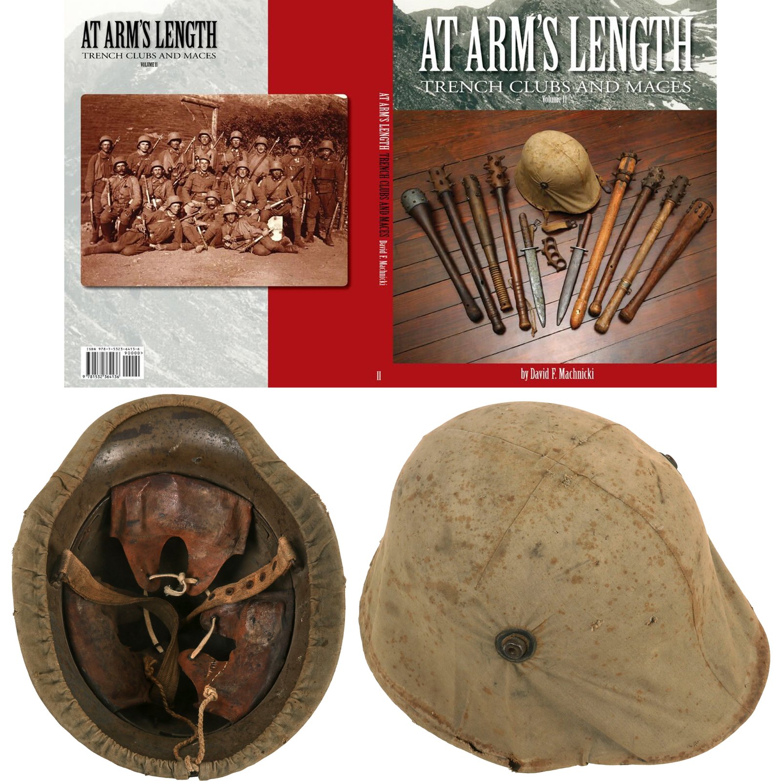 Buy Original Austro-Hungarian WWI M17 Helmet with Original Canvas Cover in Size 68 as Featured on Cover of “At Arms Length: Trench Clubs and Maces” by David F. Machnicki | Original Firearms Antique For Sale