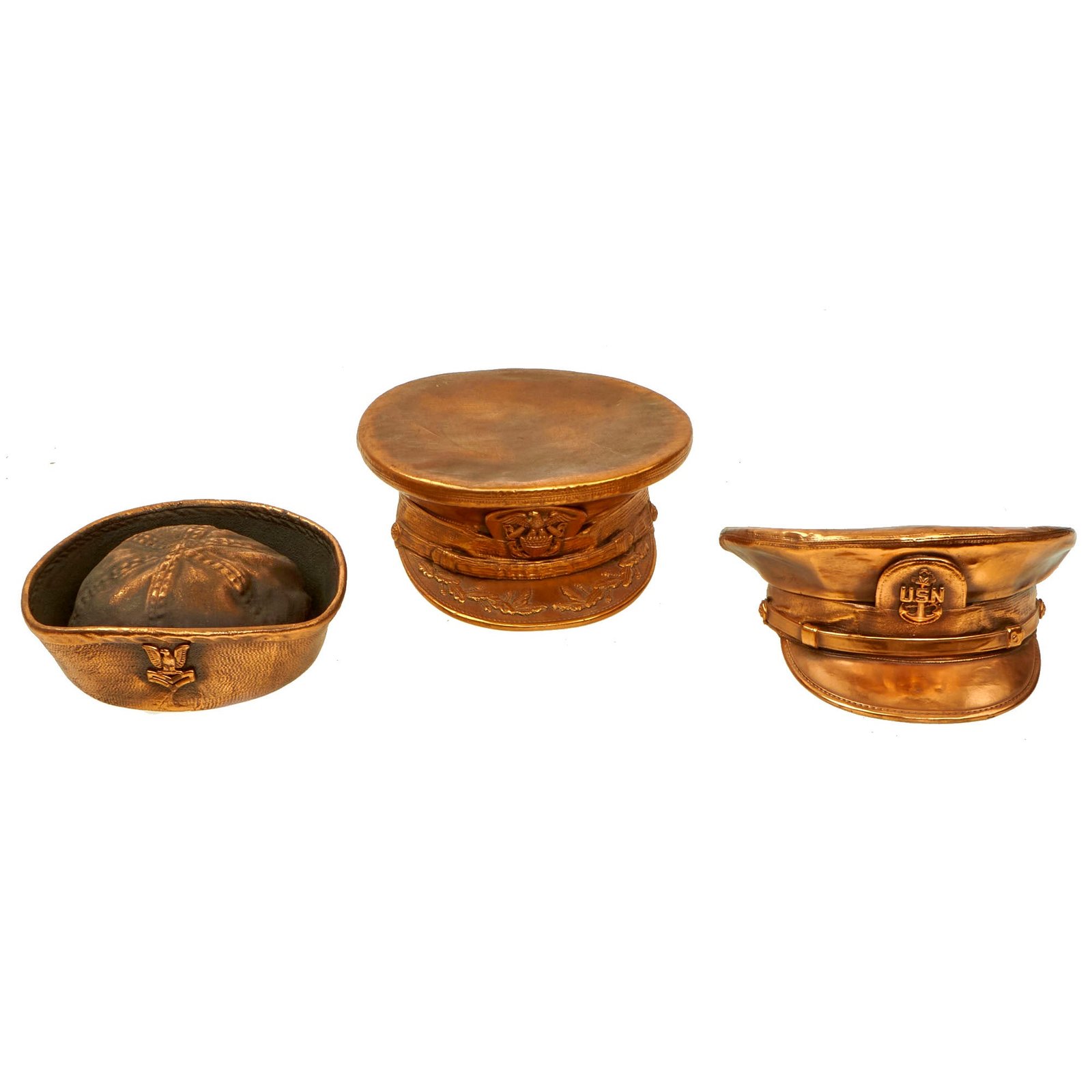 Buy Original U.S. Navy Commander, Senior Chief Petty Officer and Petty Officer 2nd Class Bronze Plated Keepsake Caps - 3 Items | Original Firearms Antique For Sale