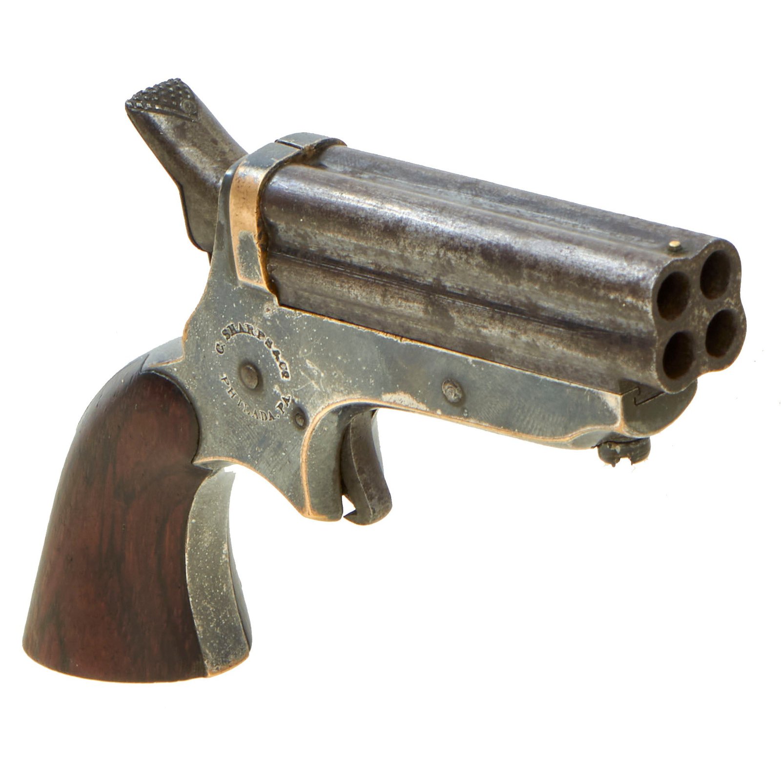 Buy Original U.S. Sharps Model 1A .22 Rimfire 4 Barrel Brass Frame Pepperbox Pistol - Serial 3181 | Original Firearms Antique For Sale