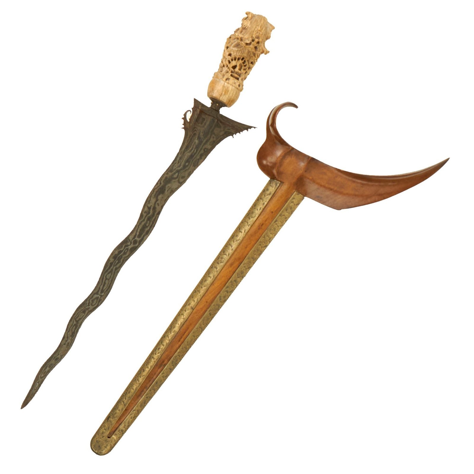 Buy Original Indonesian East Indies Kris Dagger from the Island of Madura with Carved Hippo Tusk Handle - Circa 1820-1850 | Original Firearms Antique For Sale