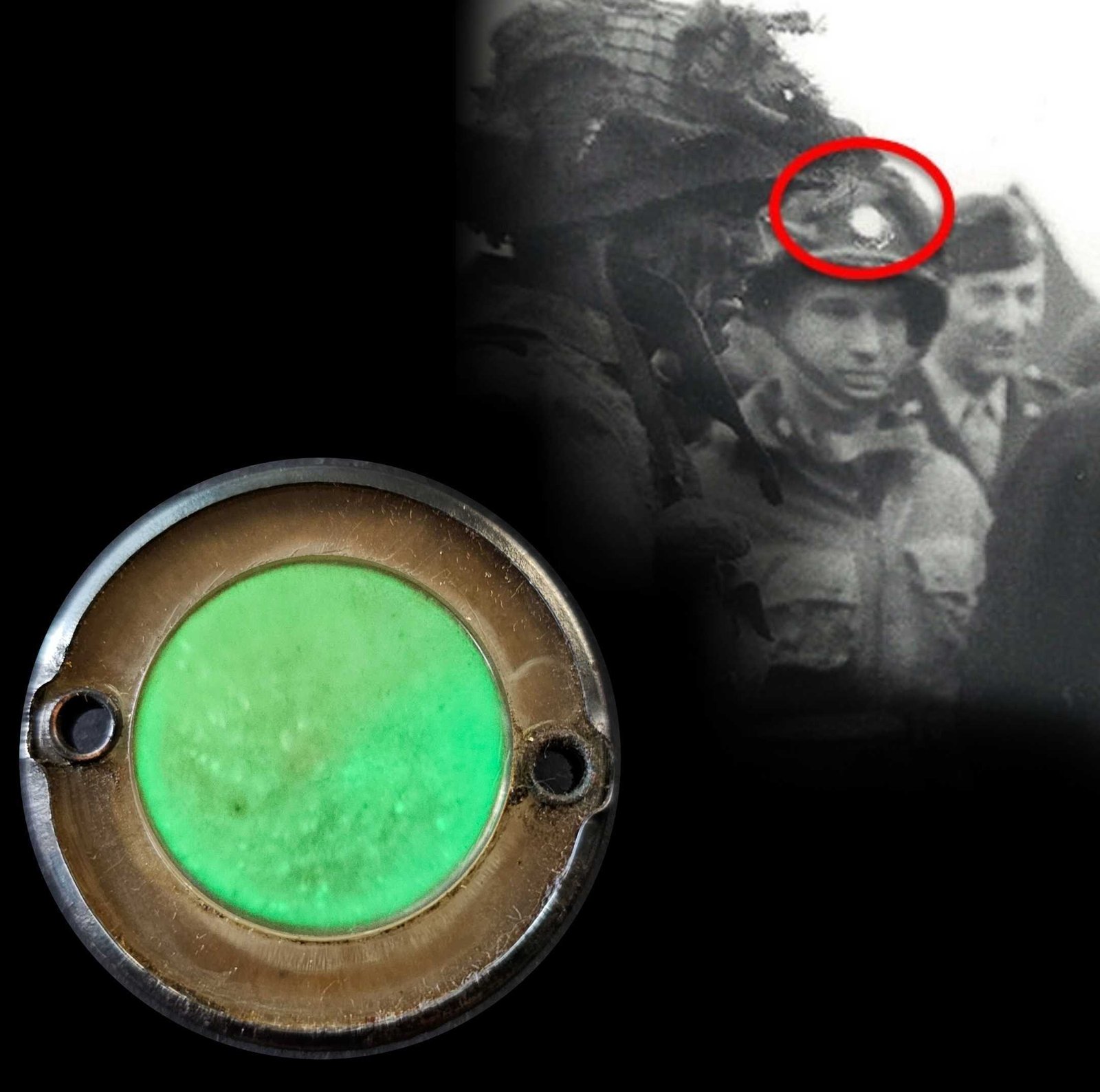 Buy Original U.S. WWII Paratrooper D-Day Normandy Invasion Clip On Luminous Disc Helmet Marker With Original Pouch | Original Firearms Antique For Sale