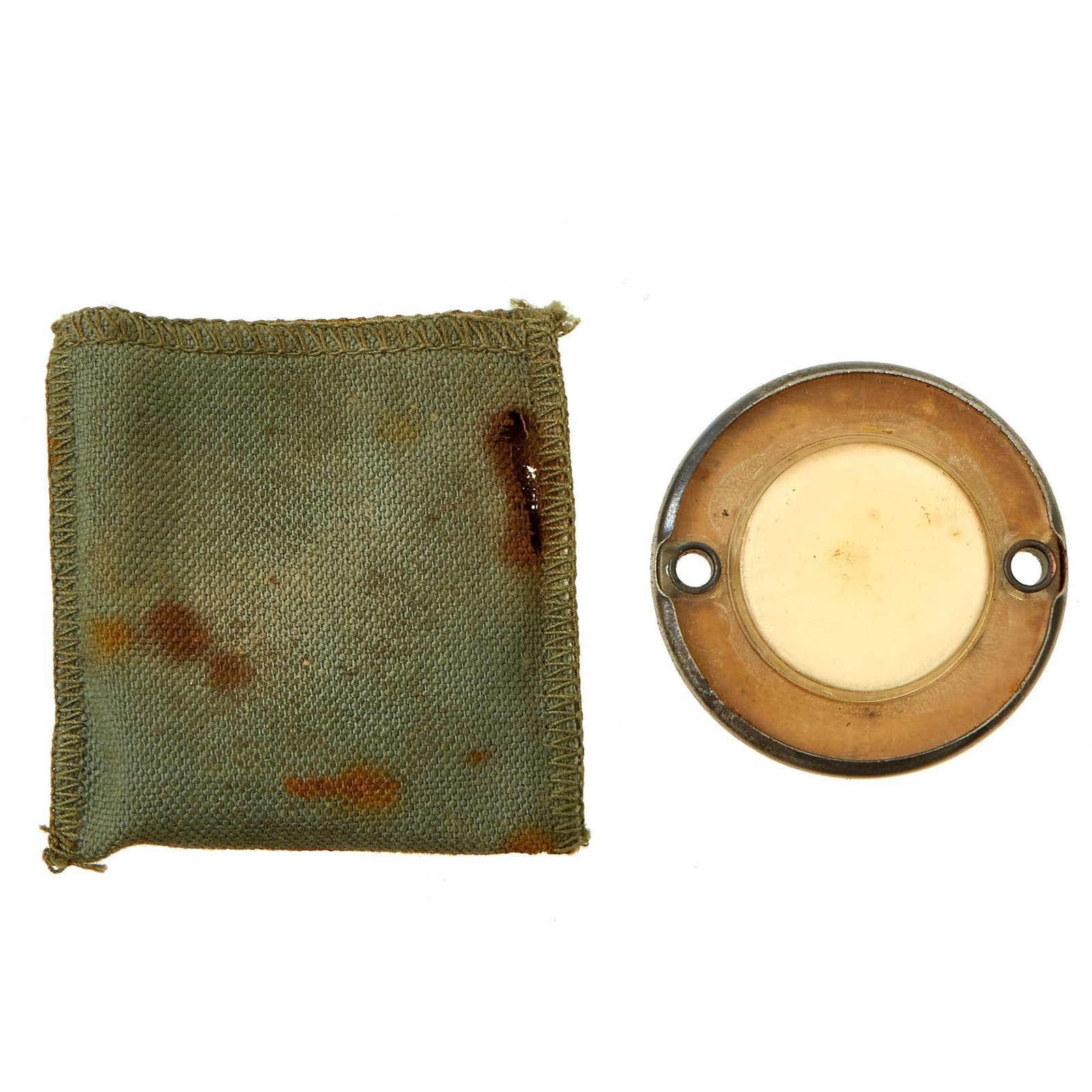 Buy Original U.S. WWII Paratrooper D-Day Normandy Invasion Clip On Luminous Disc Helmet Marker With Original Pouch | Original Firearms Antique For Sale