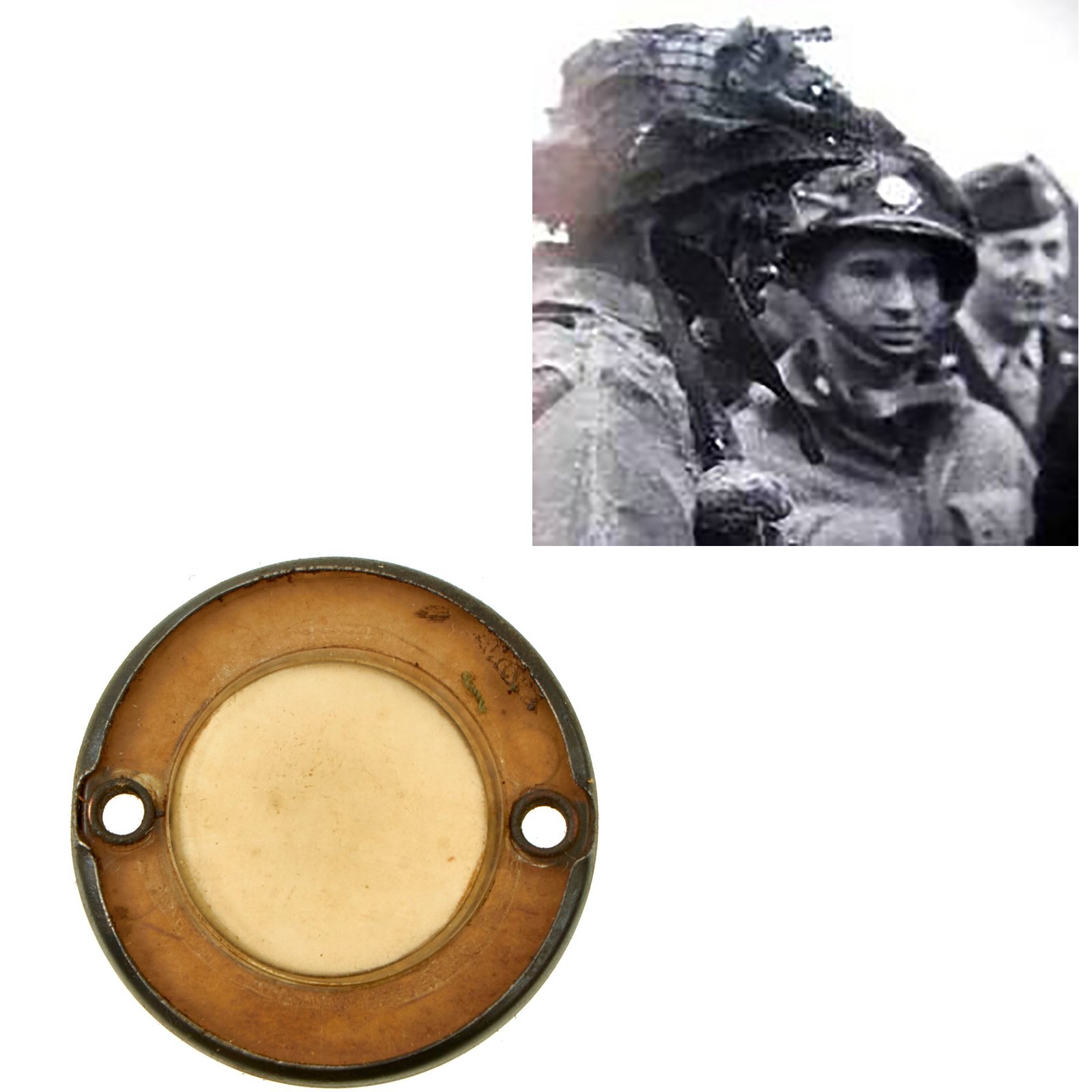 Buy Original U.S. WWII Paratrooper D-Day Normandy Invasion Clip On Luminous Disc Helmet Marker With Original Pouch | Original Firearms Antique For Sale