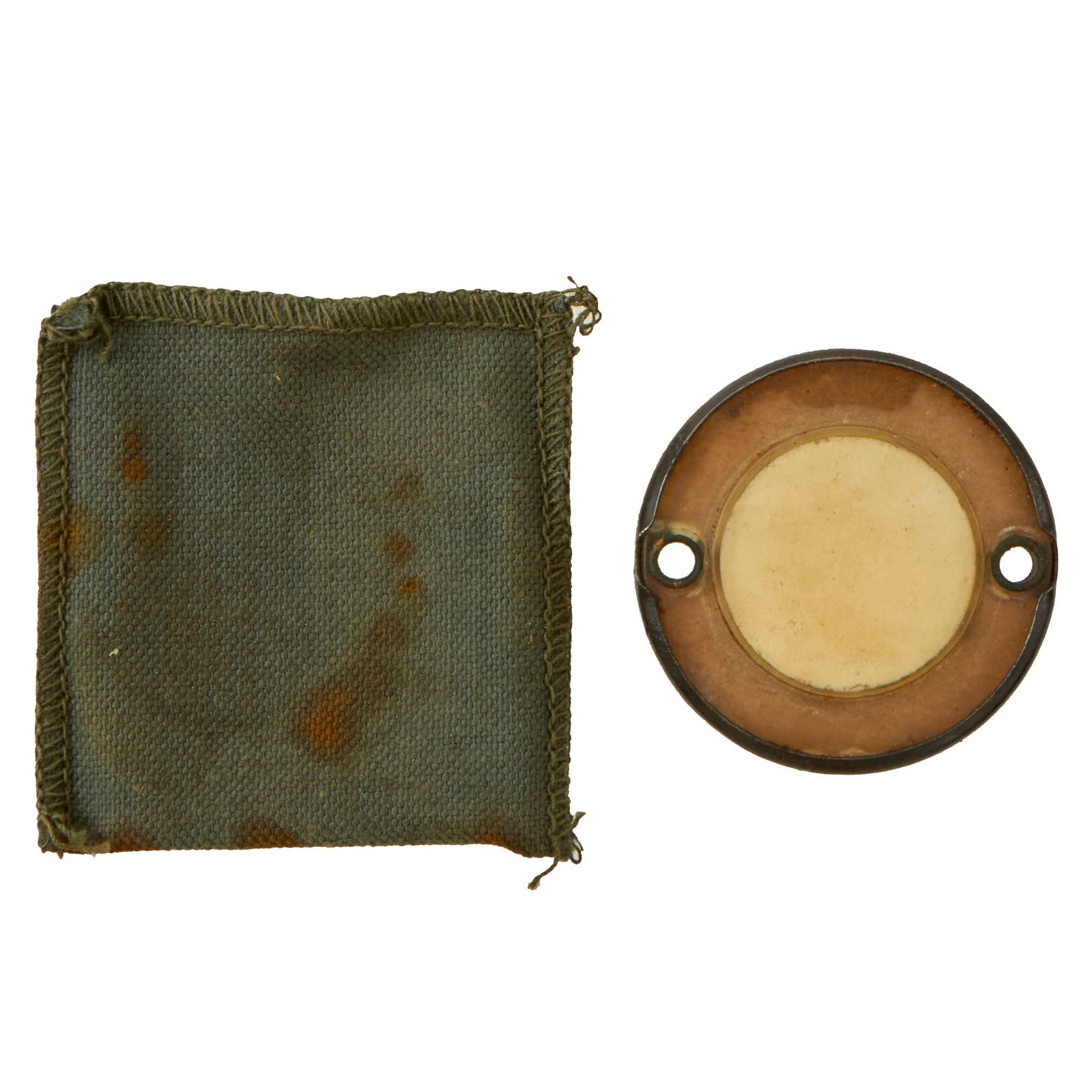 Buy Original U.S. WWII Paratrooper D-Day Normandy Invasion Clip On Luminous Disc Helmet Marker With Original Pouch | Original Firearms Antique For Sale