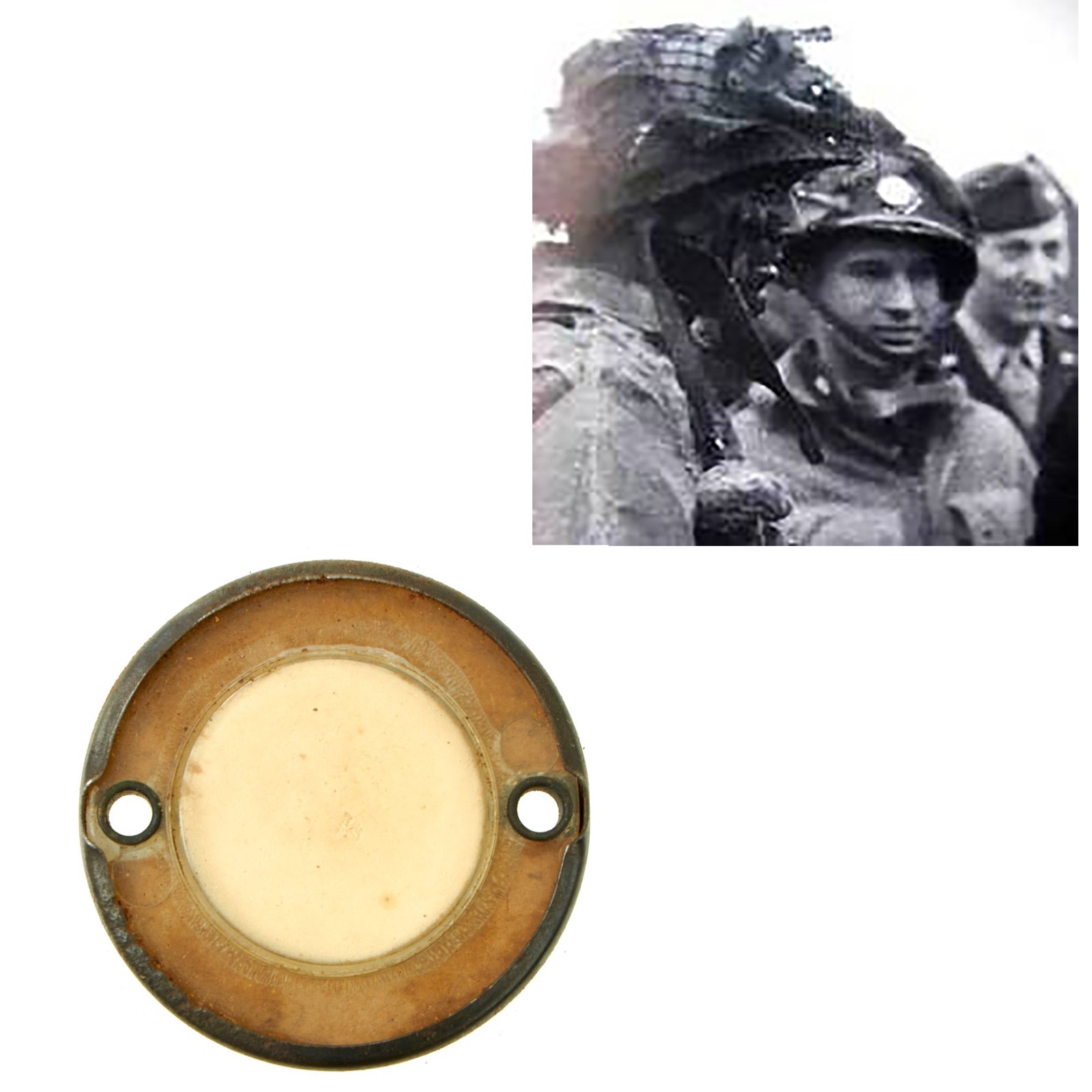 Buy Original U.S. WWII Paratrooper D-Day Normandy Invasion Clip On Luminous Disc Helmet Marker With Original Pouch | Original Firearms Antique For Sale
